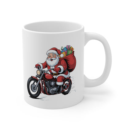 Mug Père Noël à Moto 325ml – Tasse Céramique Cadeau Original Motard – Compatible Micro-ondes et Lave-vaisselle