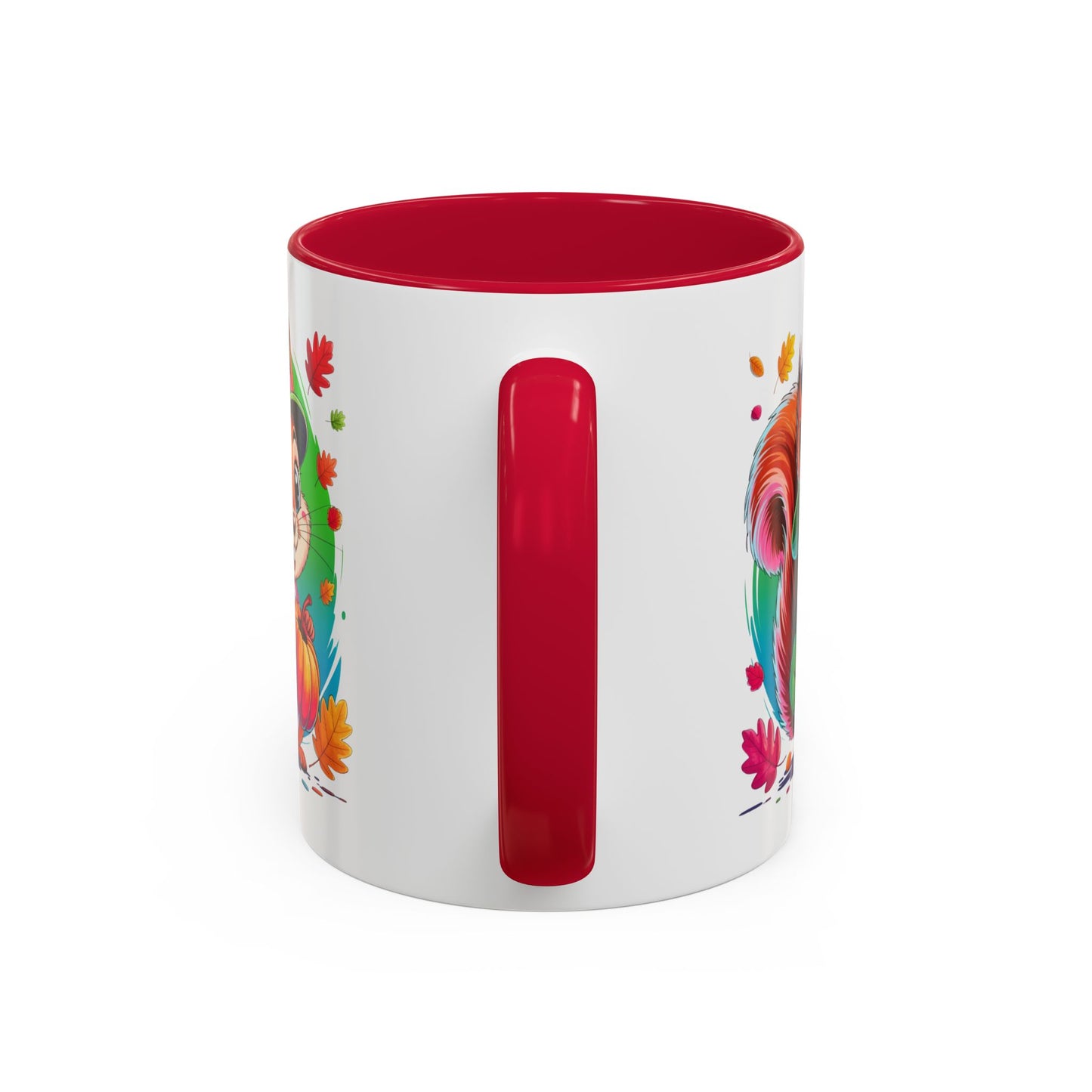 Mug Écureuil Mignon Automne – Tasse Animal Citrouille Feuilles Colorées – Cadeau Original Enfant Adulte – Céramique 325ml Noir Bleu Rouge