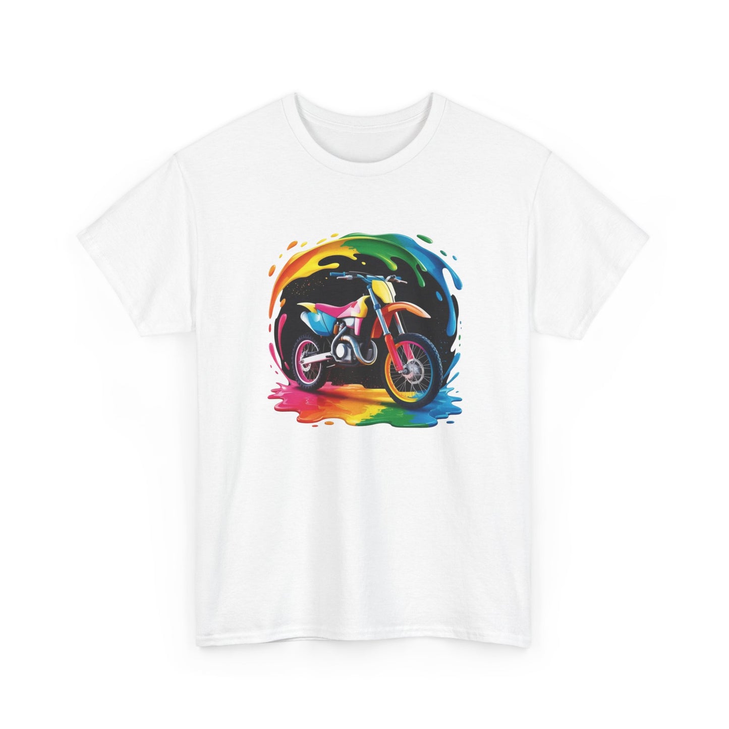 T-Shirt Moto Cross Colorée – Tee Shirt Motocross Art Dripping – Cadeau Motard Streetwear Noir Blanc Gris