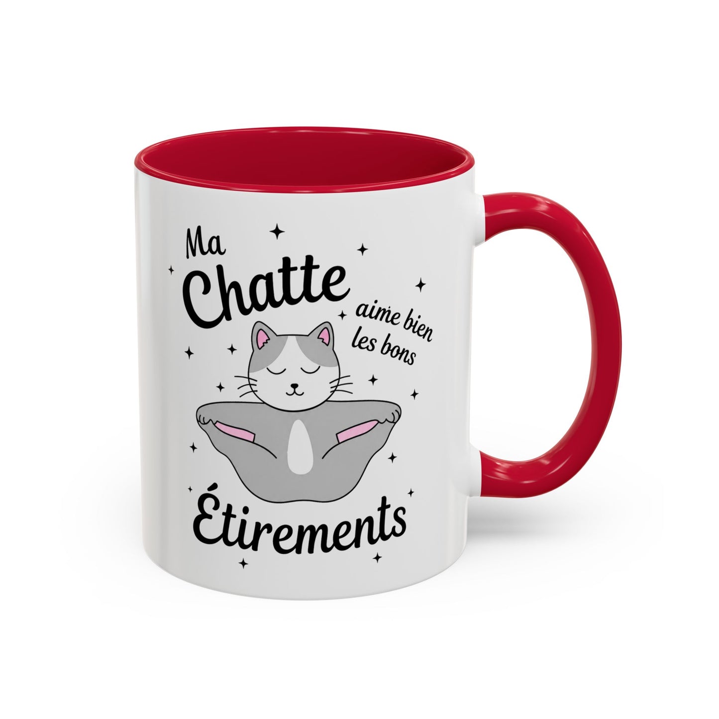 Tasse Humour Femme – Mug Drôle Chat Yoga Étirements – Cadeau Original pour Femme Amie Collègue Anniversaire 325 ml