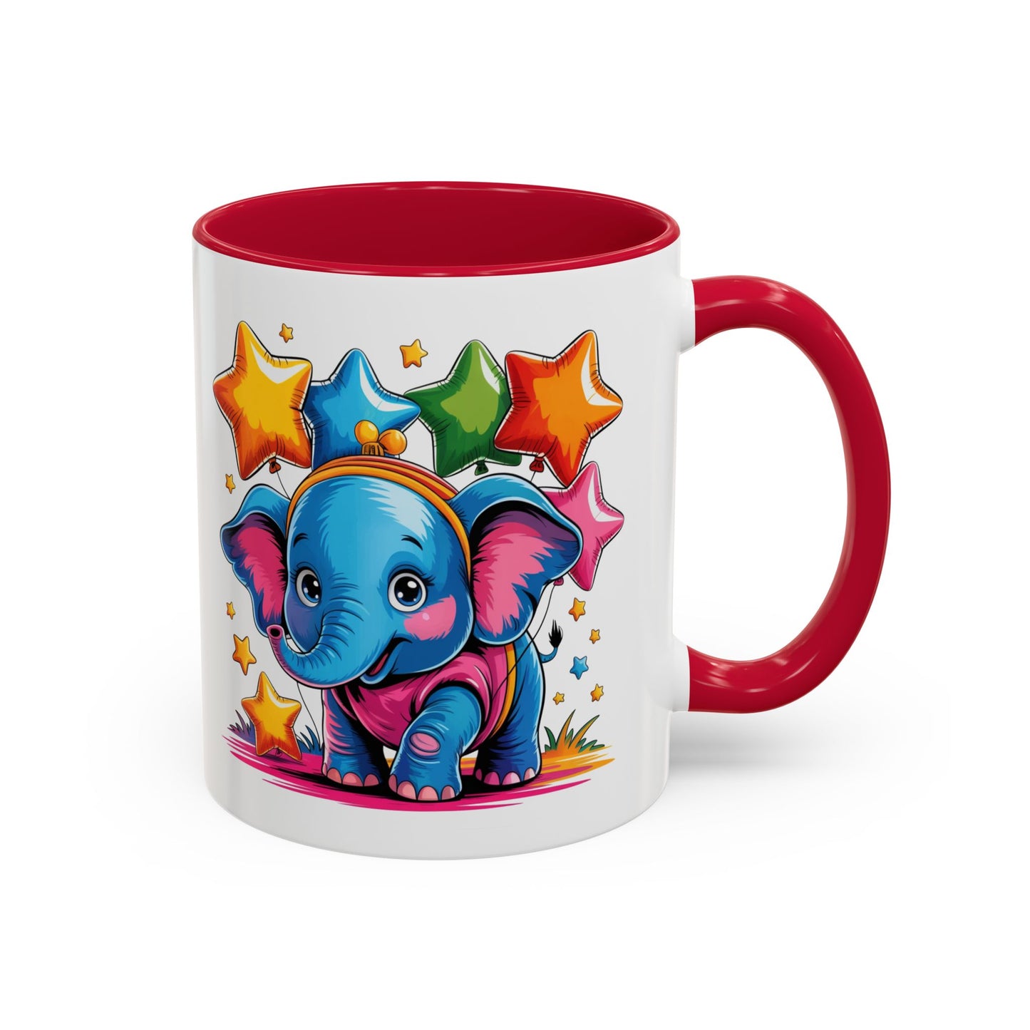 Mug Éléphant Mignon Multicolore – Tasse Design Kawaii Animaux et Ballons Étoiles – Cadeau Original 325ml