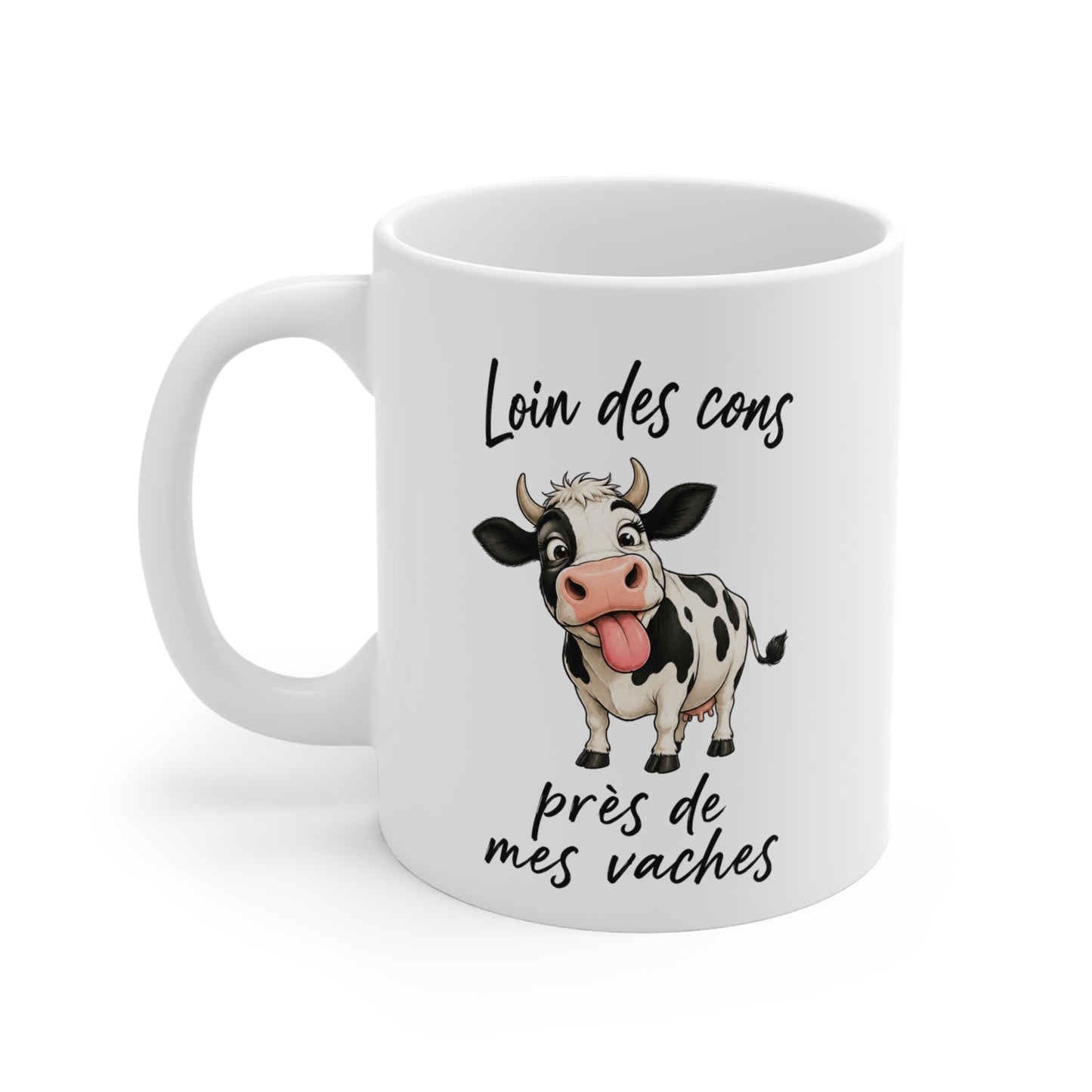 Tasse Loin Des Cons Près De Mes Vaches – Mug Vache Humoristique – Cadeau Humour Homme Femme 325ml