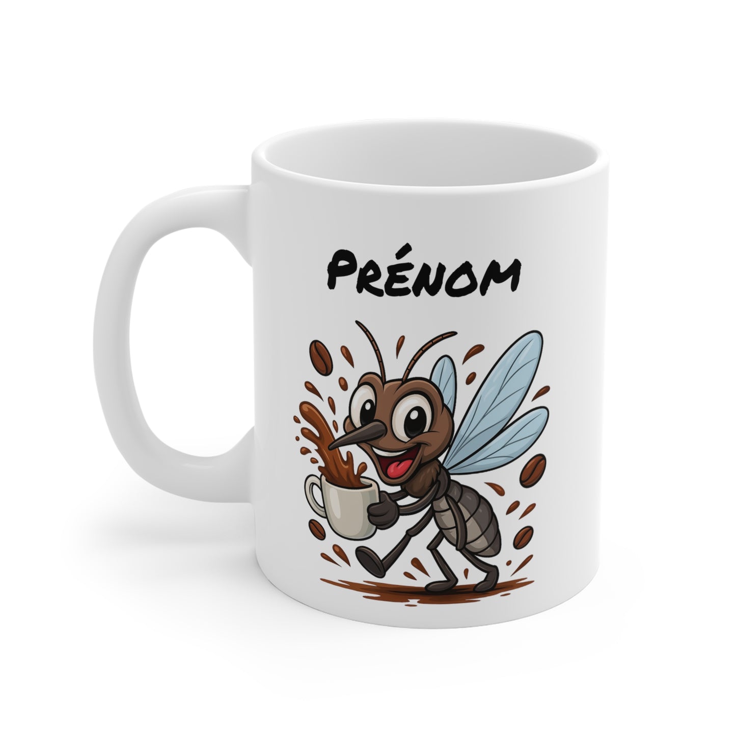 Tasse Personnalisable Moustique Café – Mug Prénom Cartoon – Cadeau Original Amateur de Café 325ml