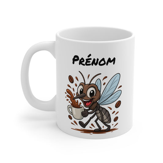 Tasse Personnalisable Moustique Café – Mug Prénom Cartoon – Cadeau Original Amateur de Café 325ml