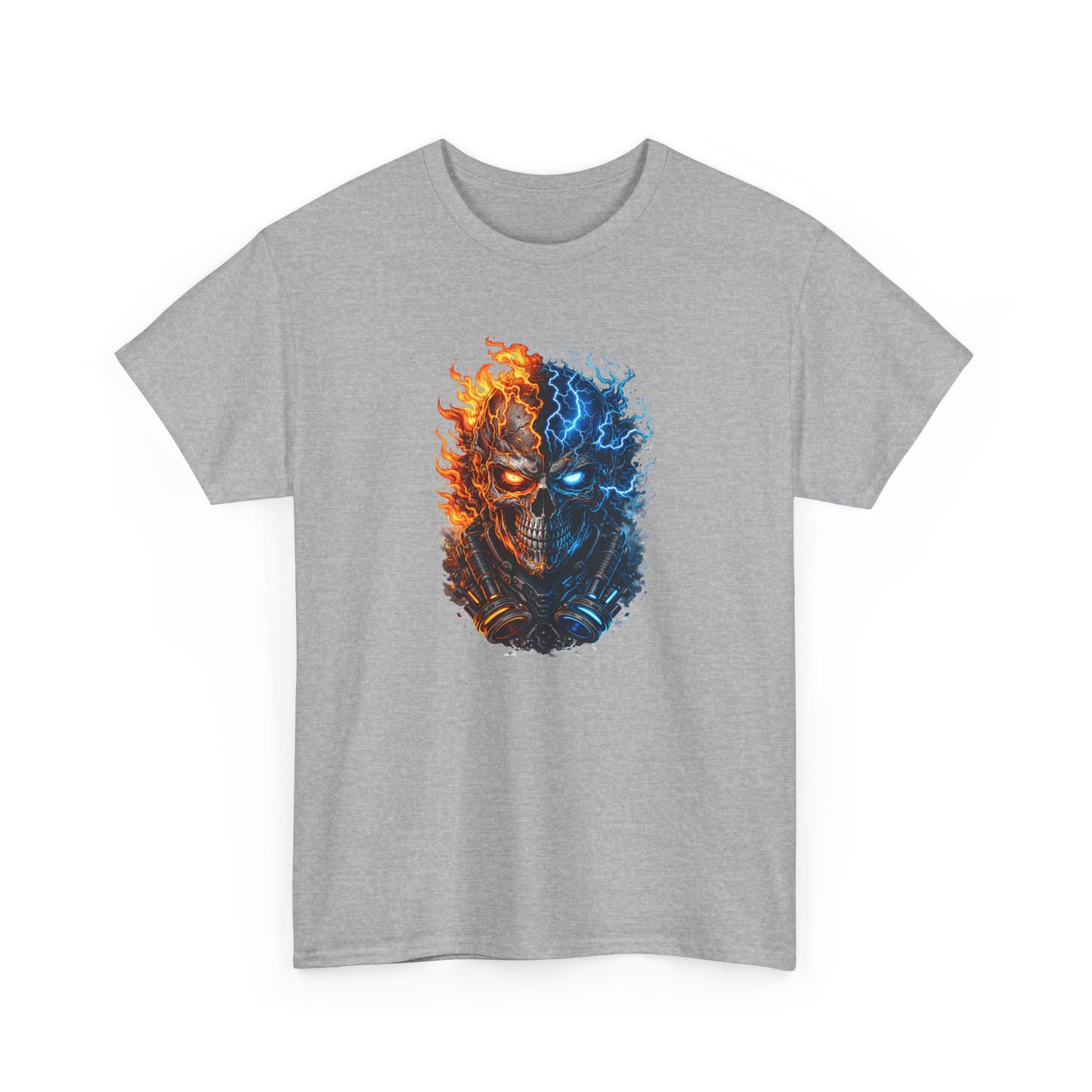 T-Shirt Tête de Mort Feu et Glace – Design Skull Électrique et Flamme – Style Dark