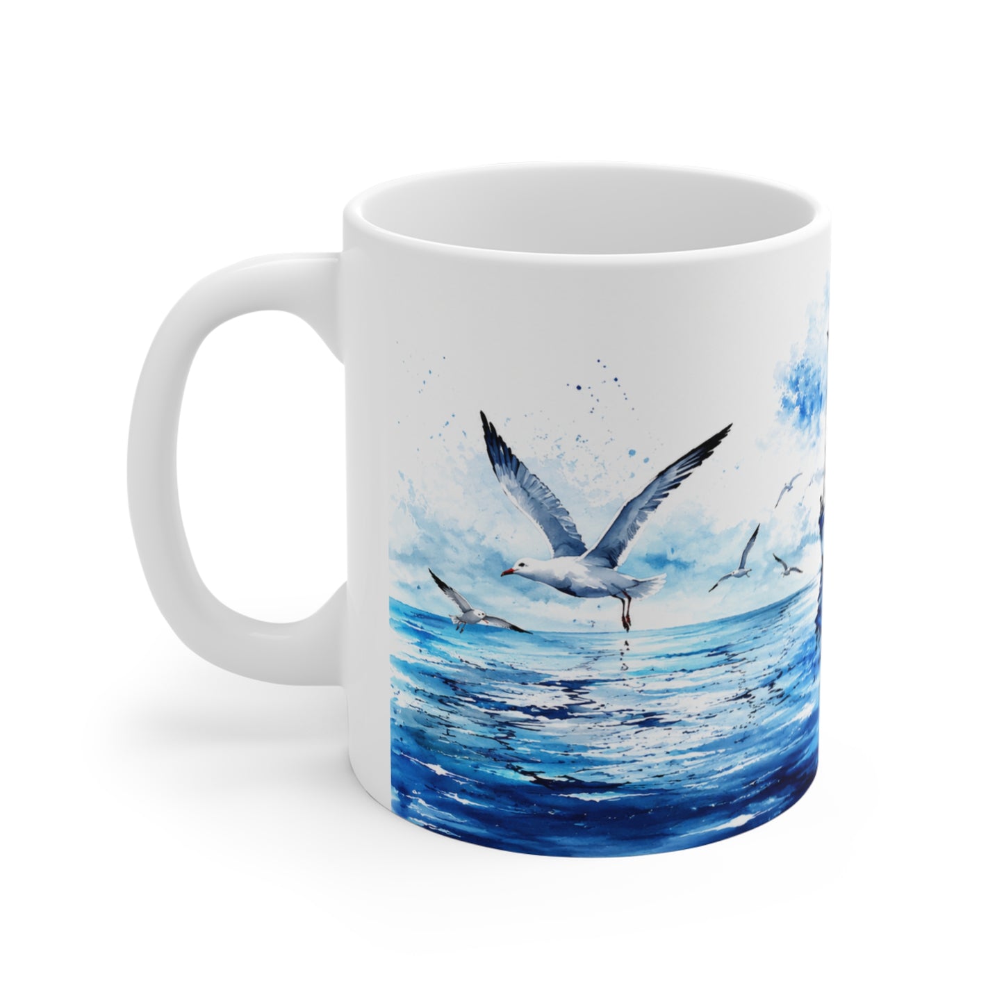 Tasse Bateau de Pêche Aquarelle – Mug Marin avec Mouettes et Océan – Cadeau Pêcheur Homme Femme 325ml