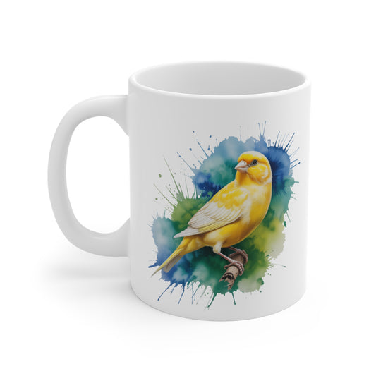 Mug Canari Artistique Aquarelle – Tasse Oiseau Jaune en Céramique 325ml – Design Réaliste et Élégant
