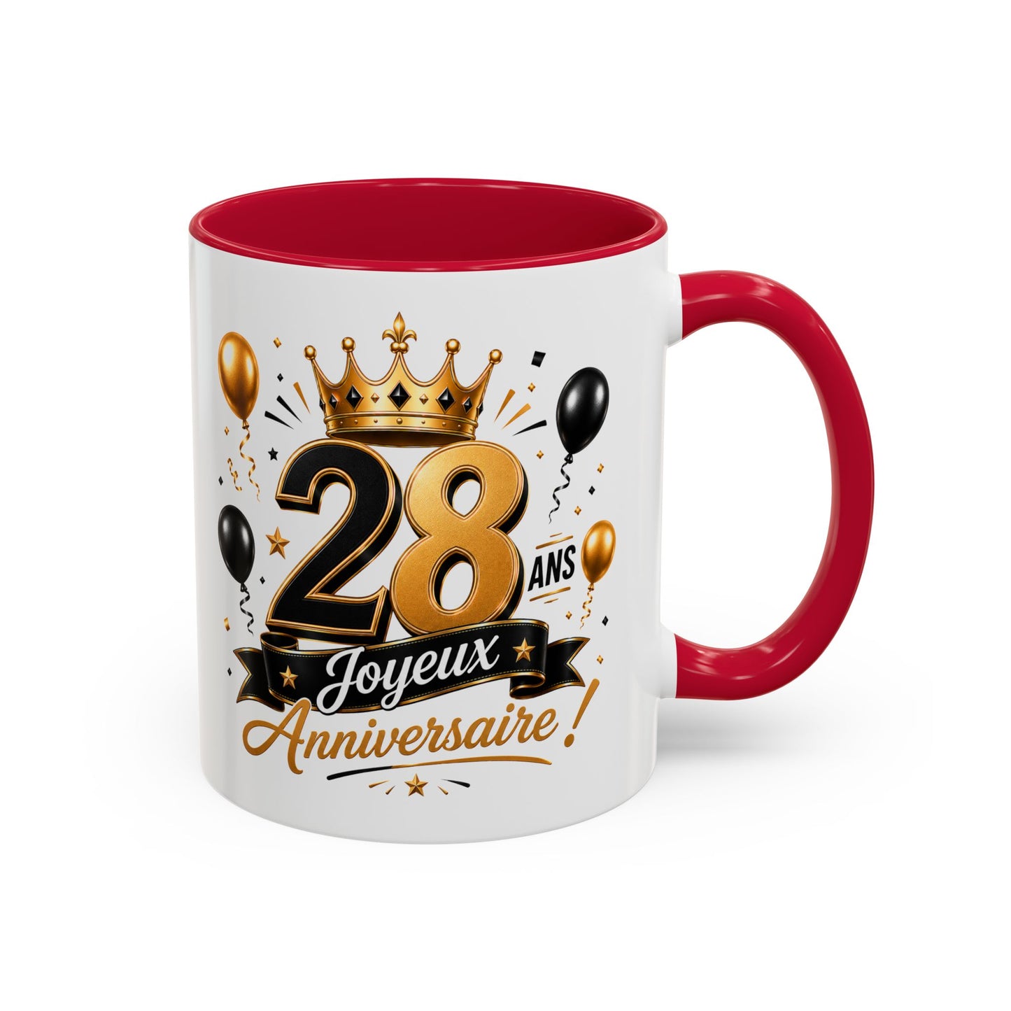 Mug Joyeux 28 Ans – Tasse Anniversaire 28 Ans – Cadeau Original pour Femme Homme – Idée Cadeau 28e Anniversaire Noir Bleu Rouge