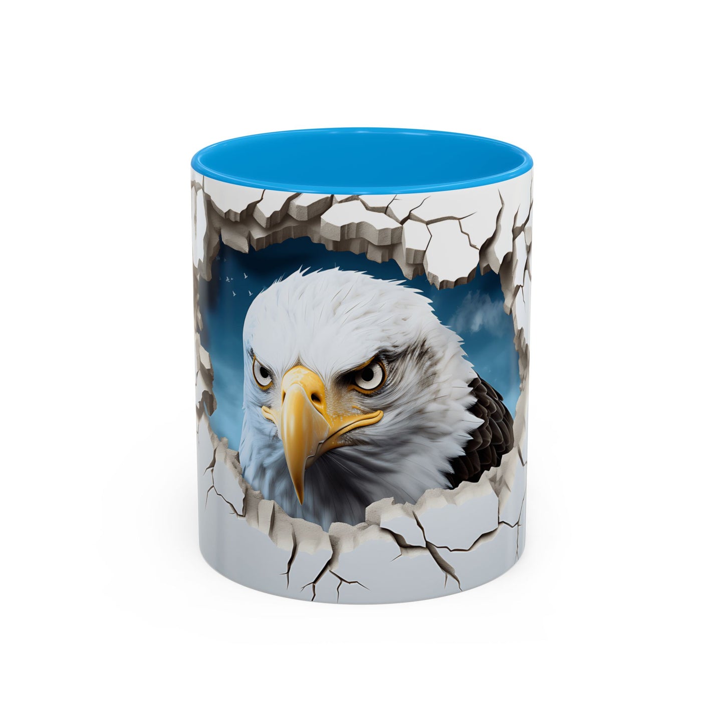 Tasse Aigle 3D Réaliste – Mug Tête d’Aigle Effet Mur Cassé – Illustration Animal Sauvage USA 325ml