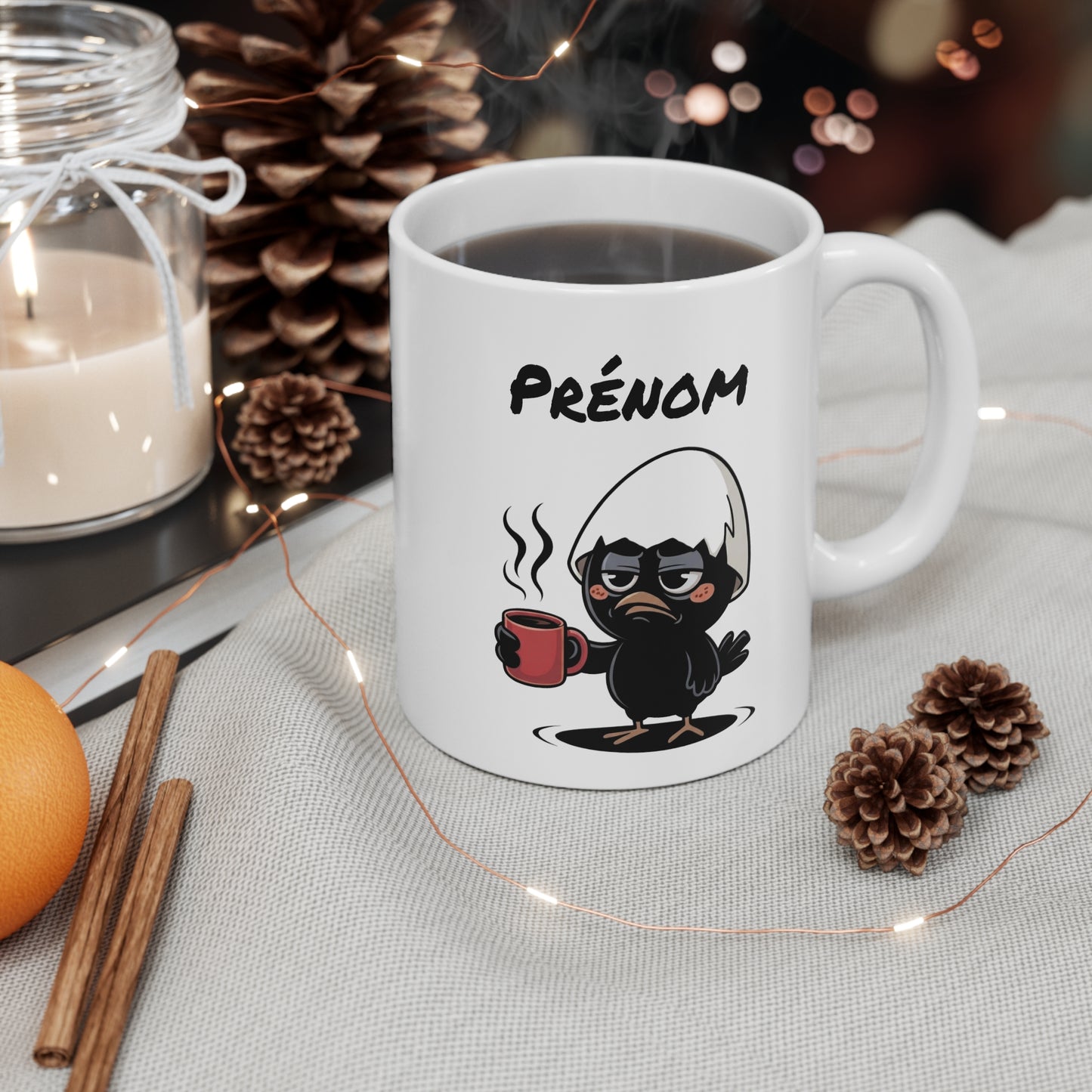 Tasse Personnalisable Calimero Fatigué – Mug Humour Café Matin Difficile – Cadeau Drôle Prénom 325ml