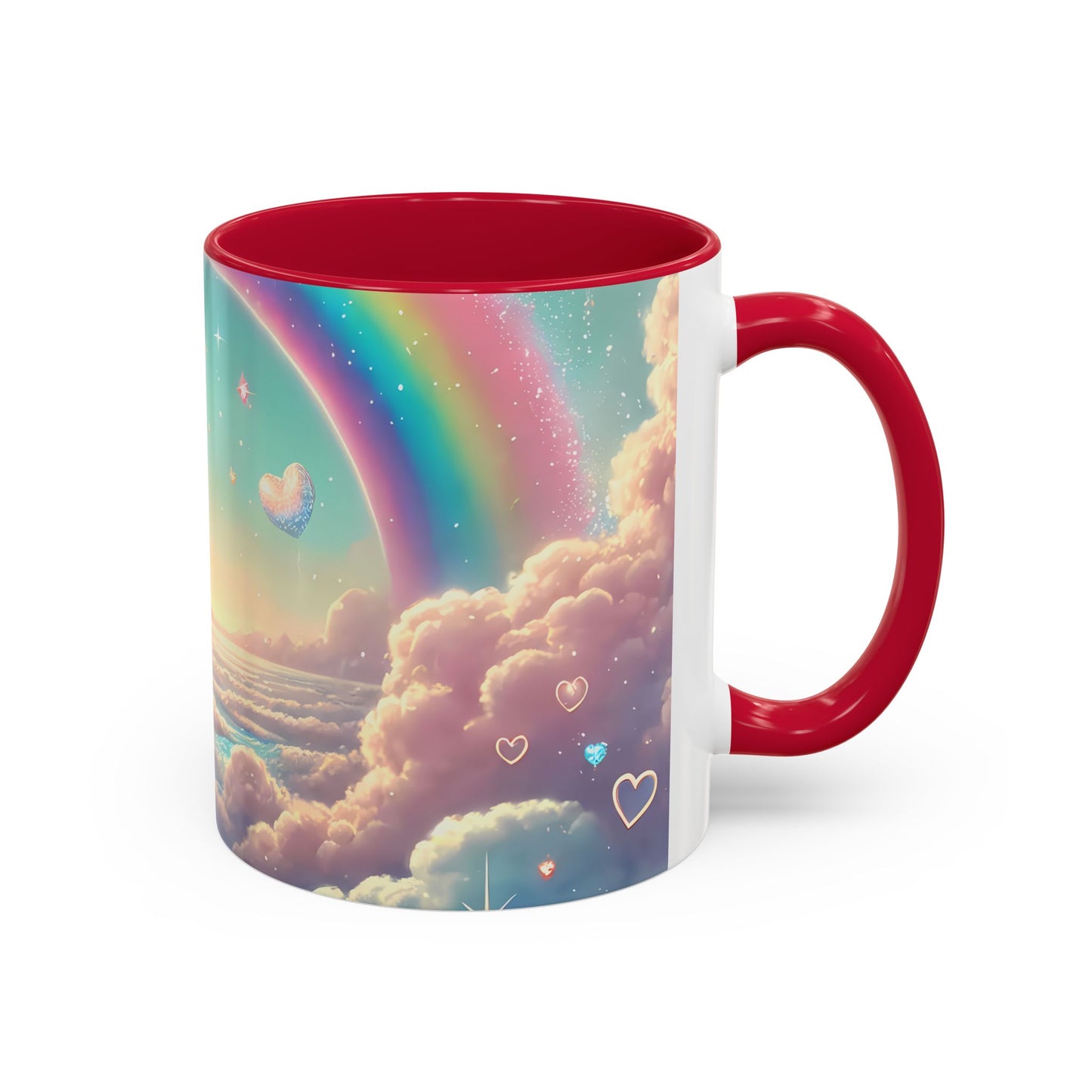 Mug Chat Blanc Kawaii – Tasse Féérique Pastel avec Arc-en-Ciel et Roses – Cadeau Amoureux des Chats 325ml