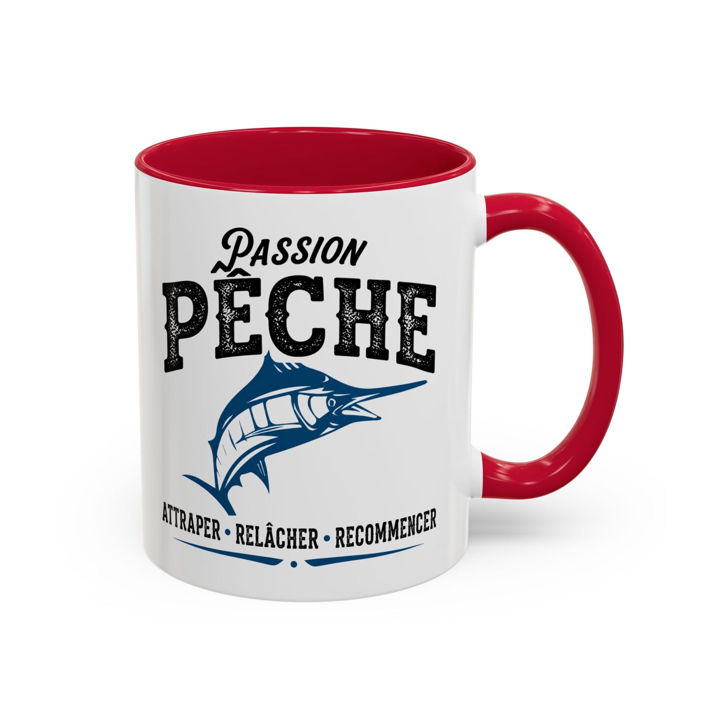 Mug Pêche Espadon – Tasse Pêcheur Passionné – Idée Cadeau Homme Amateur Poisson Mer – 325 ml Noir Bleu Rouge