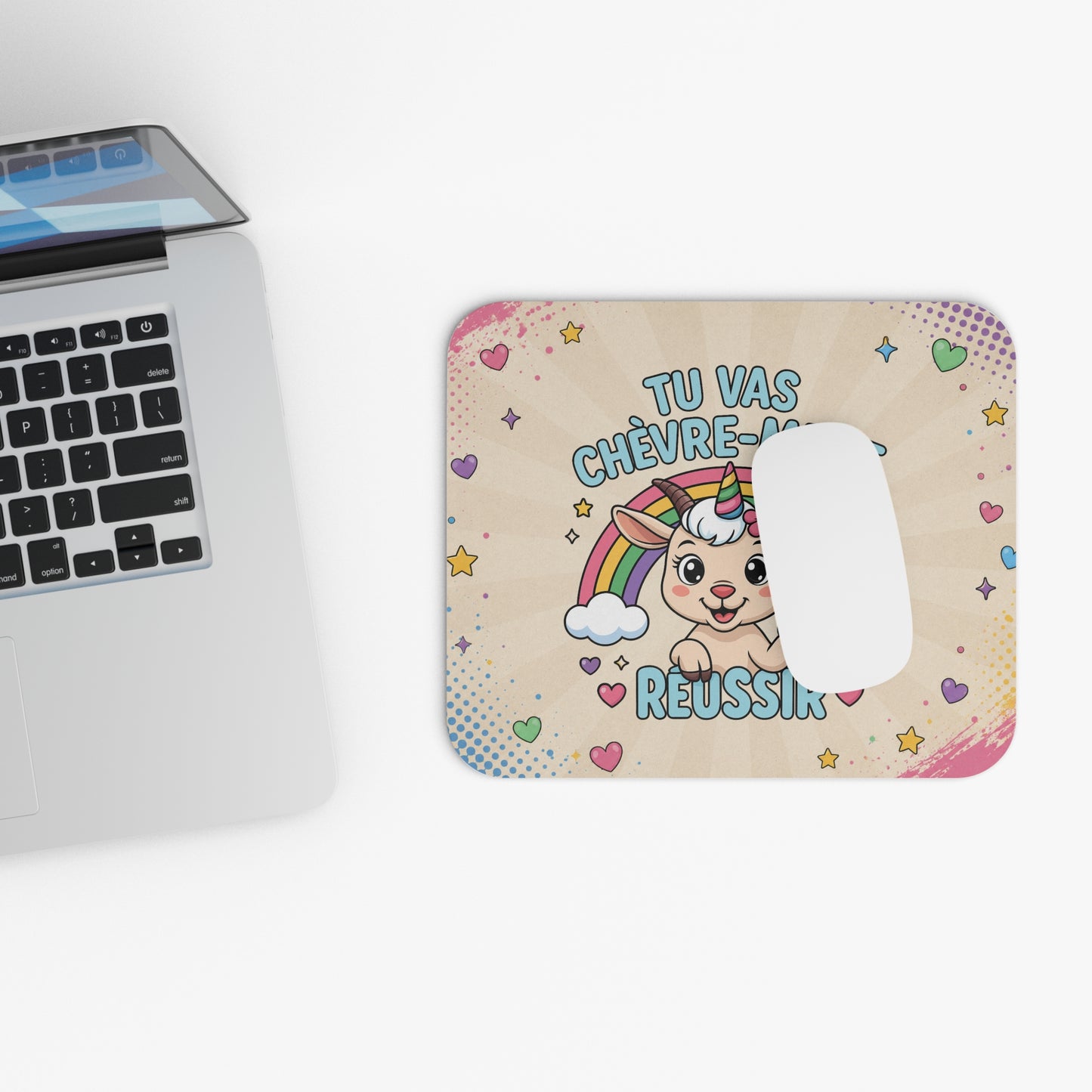Tapis de Souris 22x18cm Humour Tu Vas Chèvre-ment Réussir Chèvre Licorne Arc-en-ciel Cadeau Drôle Motivation Homme Femme Bureau Gaming