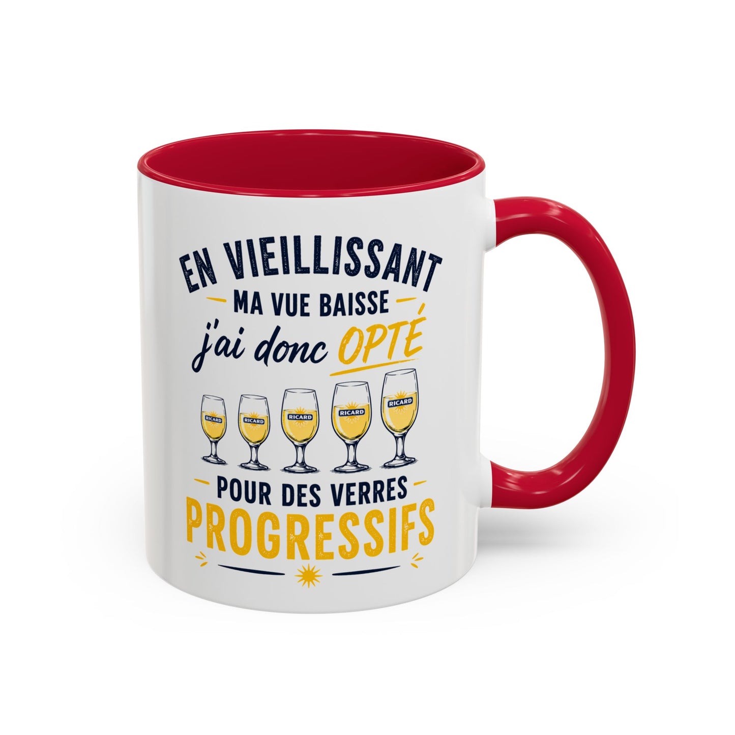 Mug Humour Pastis et Vieillesse – En Vieillissant Ma Vue Baisse J’ai Donc Opté pour des Verres Progressifs – Cadeau Drôle 325ml