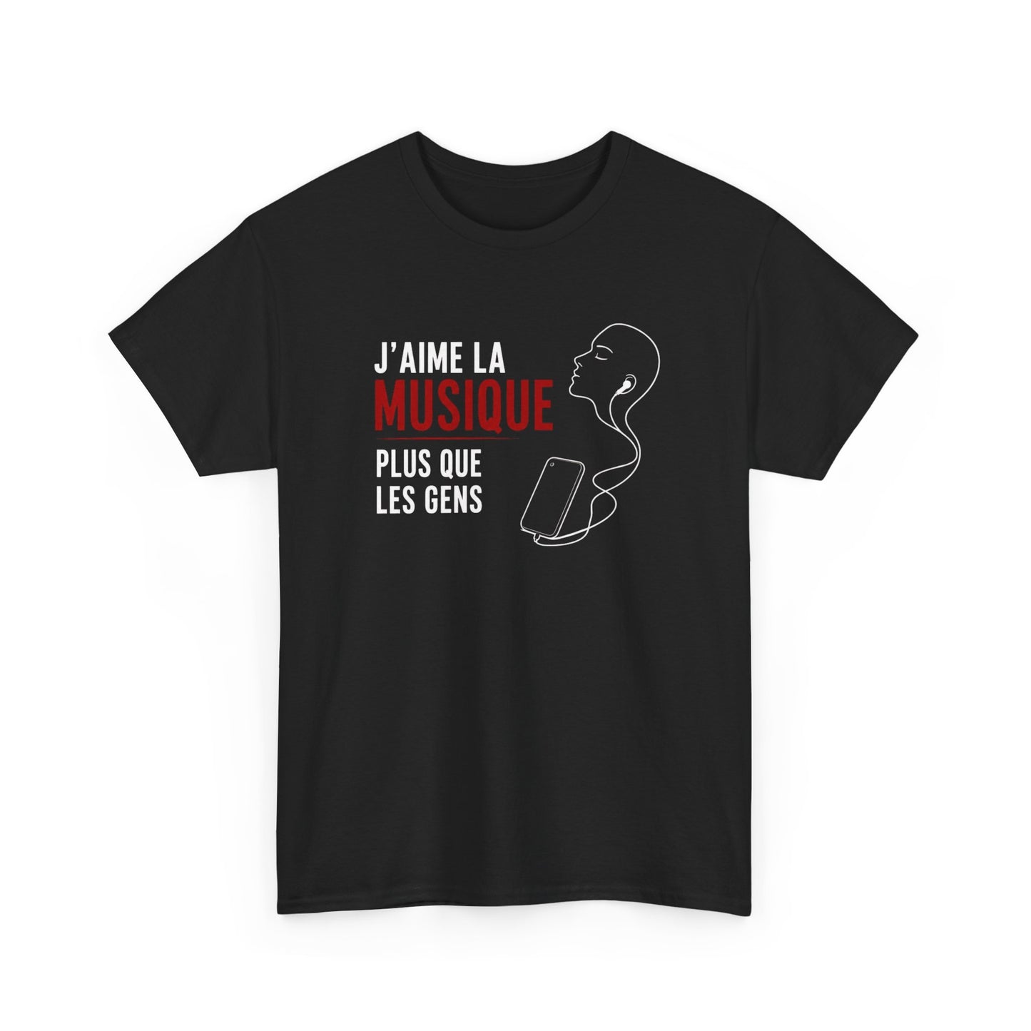 T-Shirt J’Aime La Musique Plus Que Les Gens Homme Femme – Tee Shirt Humour Musique – Cadeau Fan Musique Noir Blanc Gris