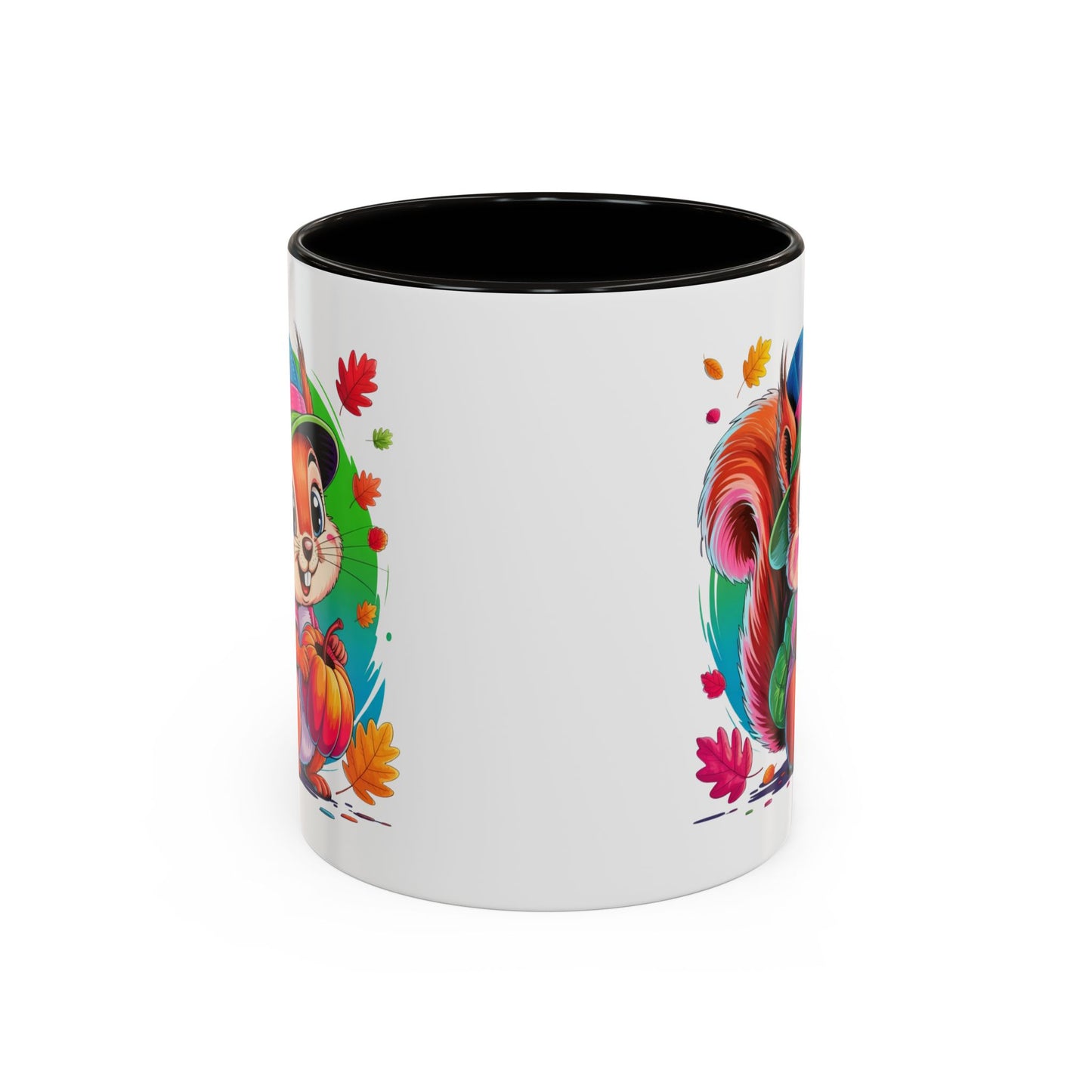 Mug Écureuil Mignon Automne – Tasse Animal Citrouille Feuilles Colorées – Cadeau Original Enfant Adulte – Céramique 325ml Noir Bleu Rouge