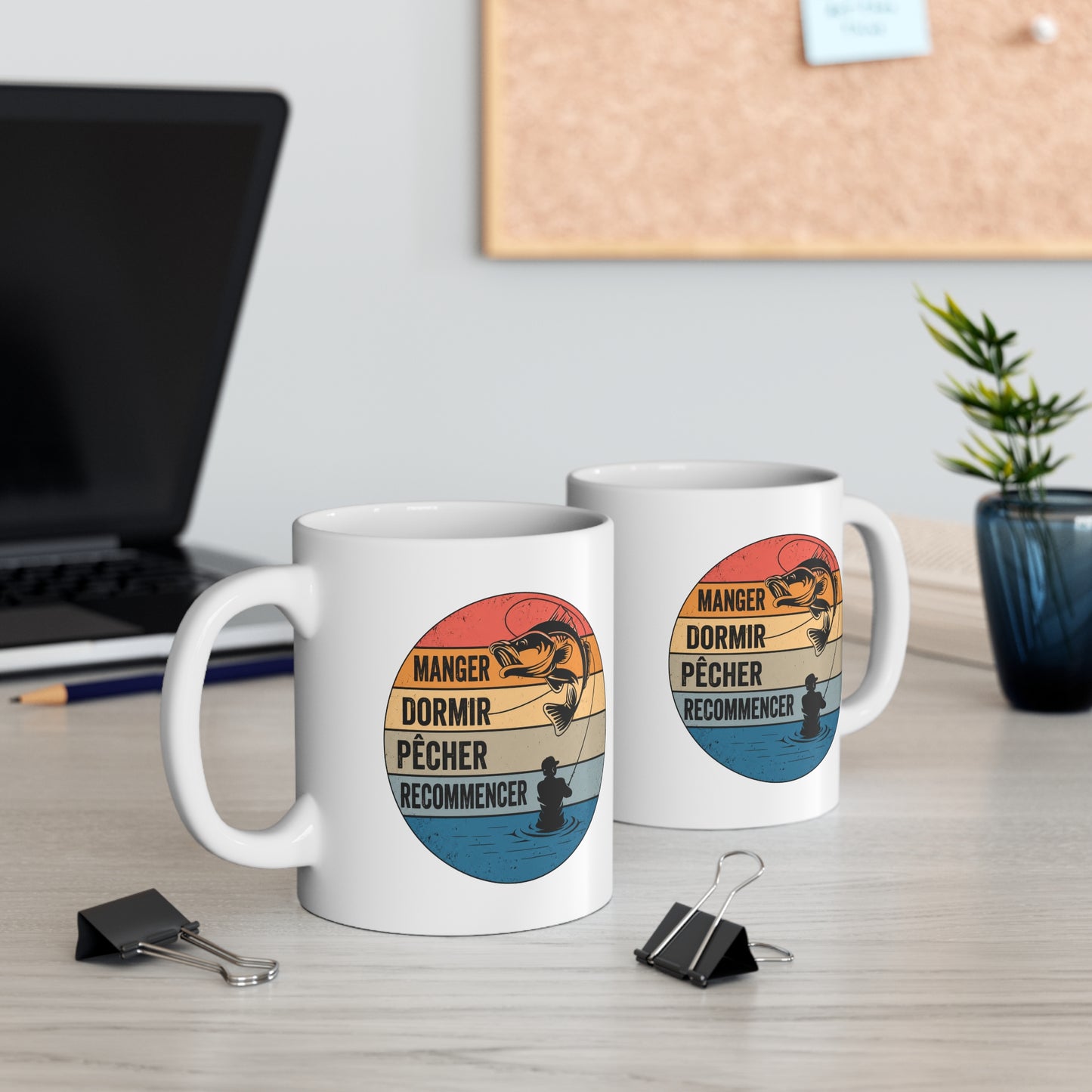 Mug Pêche Vintage – Tasse Pêcheur avec Poisson – Cadeau Homme Passionné de Canne et Loisirs en Plein Air – 325 ml