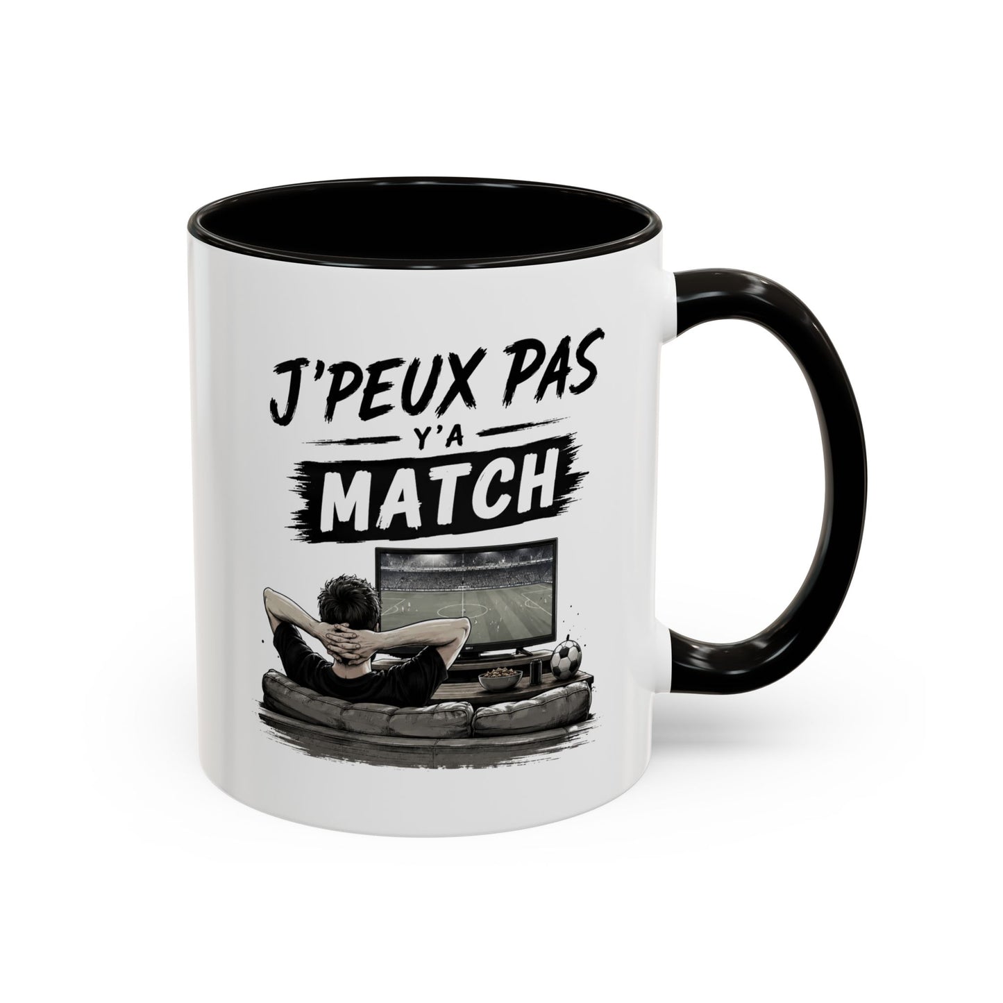 Mug J'Peux Pas Y'a Match – Tasse Humour Football Homme et Femme, Cadeau Original pour Fan de Foot, Supporter, Anniversaire Noël Noir Bleu Rouge