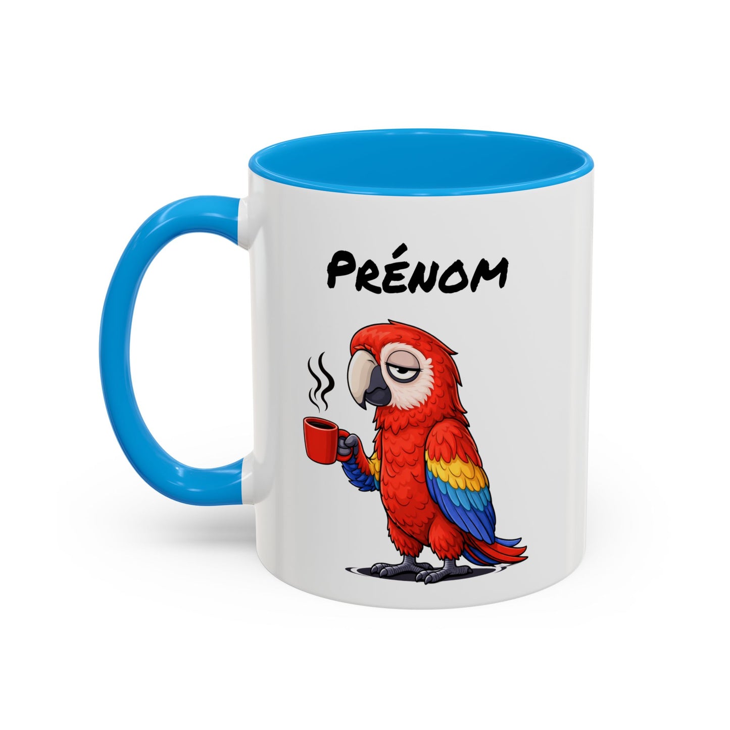 Tasse Perroquet Coloré avec Café – Mug Oiseau Exotique Tropical – Illustration Humour Fatigue 325ml