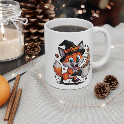 Mug Renard Sorcier Café – Tasse Céramique 325ml – Illustration Animalière Drôle Halloween – Passe Micro-Ondes et Lave-Vaisselle