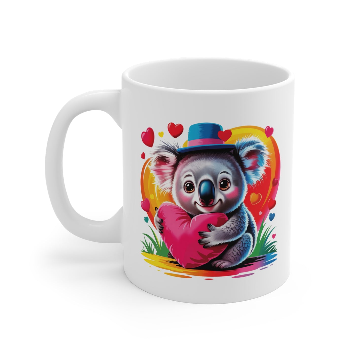 Mug Koala Kawaii avec Cœur Rose – Tasse Animaux Mignons Arc-en-Ciel – Design Cute et Coloré – Cadeau Original pour Amoureux des Koalas et Univers Kawaii – Céramique 325ml