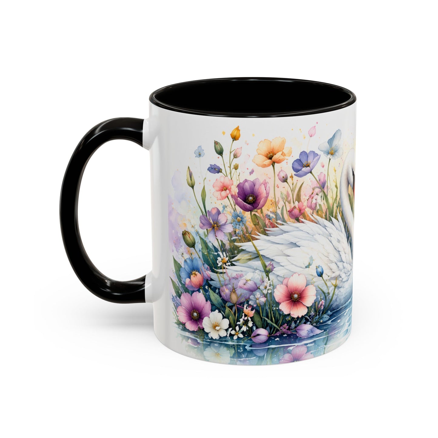Tasse Cygnes et Fleurs – Mug Romantique Aquarelle – Cadeau Amour Homme Femme 325ml
