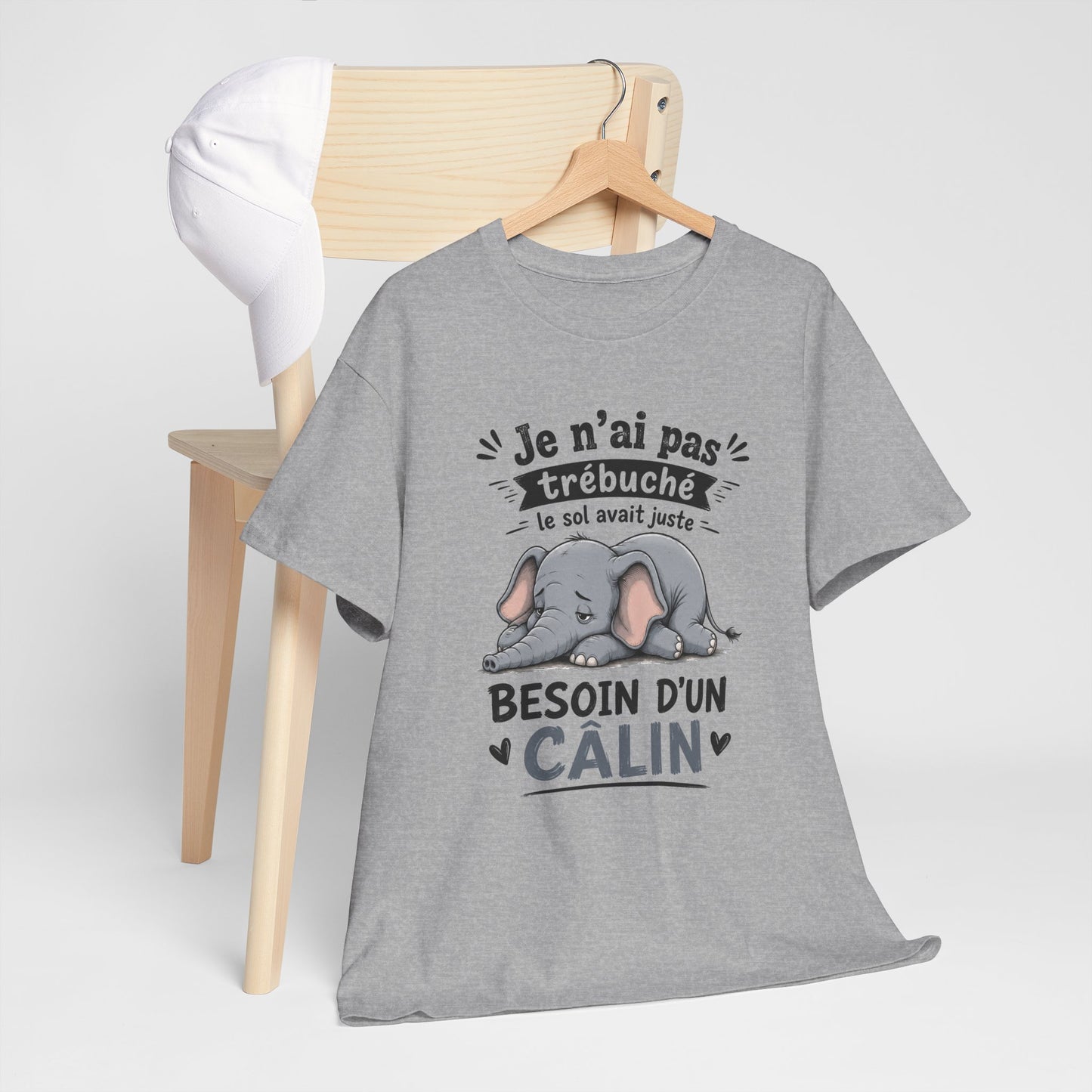 Tee Shirt Homme et Femme Éléphant Humour Animal Mignon Câlin Fatigue Idée Cadeau Drôle Original