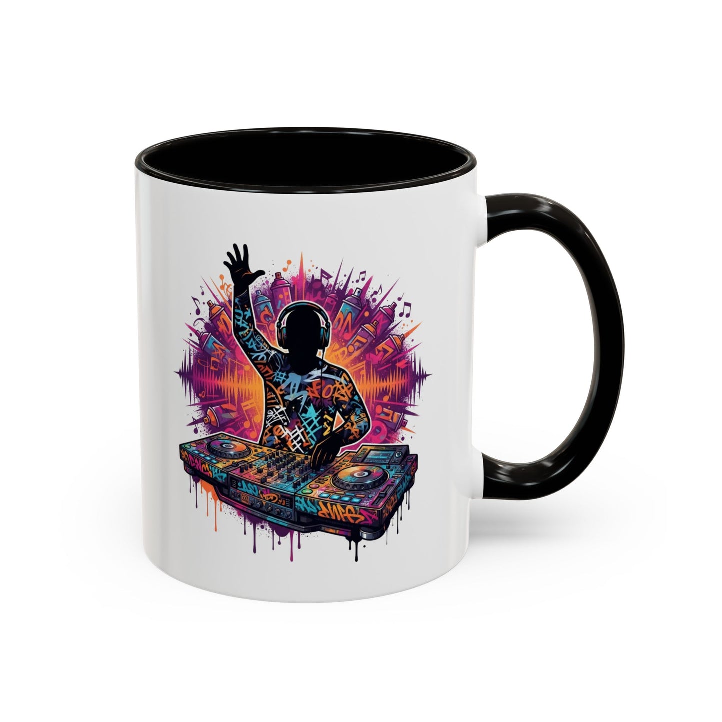 Tasse DJ Musique Électro Graffiti – Mug DJ Coloré Homme Femme – Cadeau Passionné de Mixage Festival Clubbing EDM 325 ml