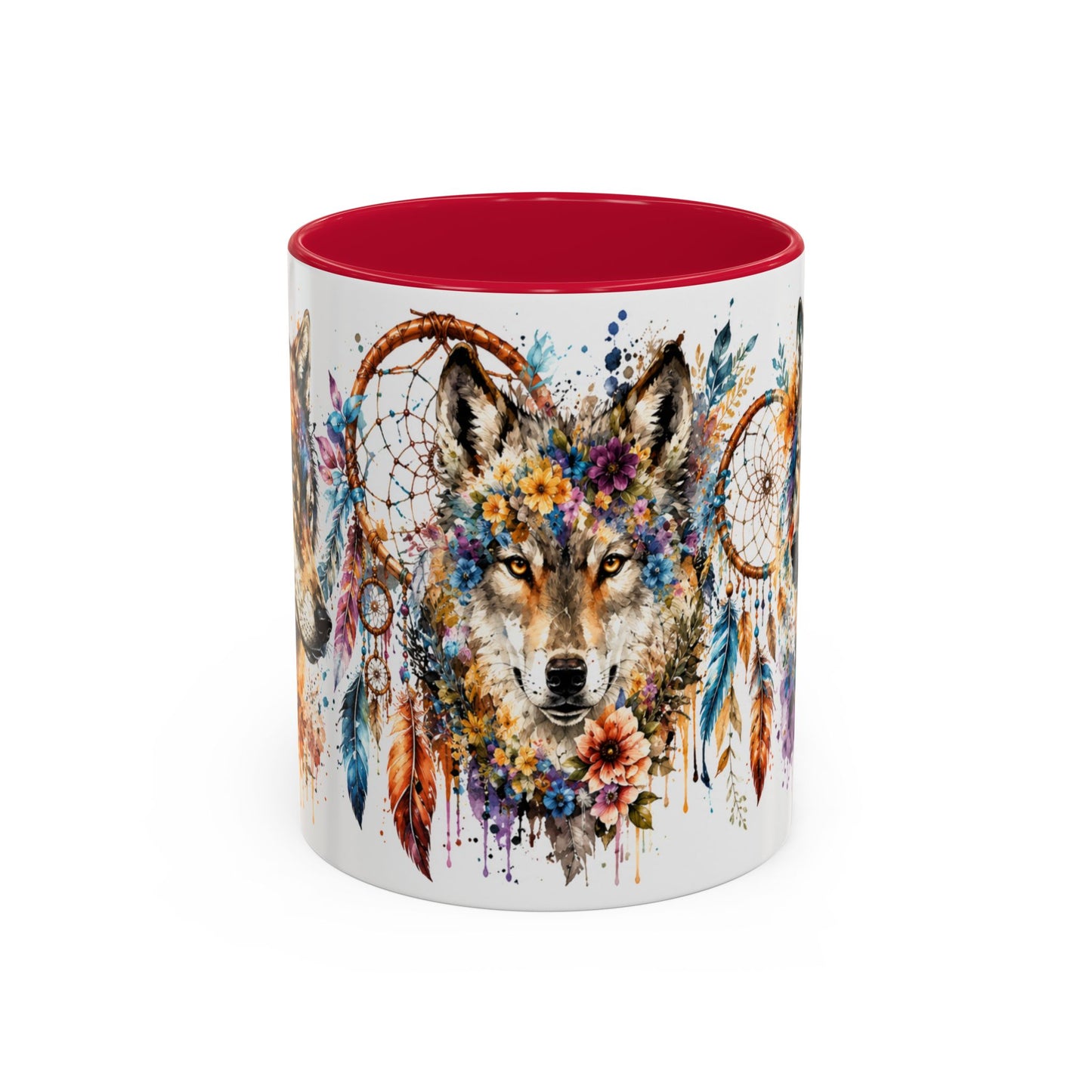Tasse Loup Bohème – Mug Attrape-Rêves et Fleurs Colorées – Cadeau Animal Spirituel Homme Femme 325ml