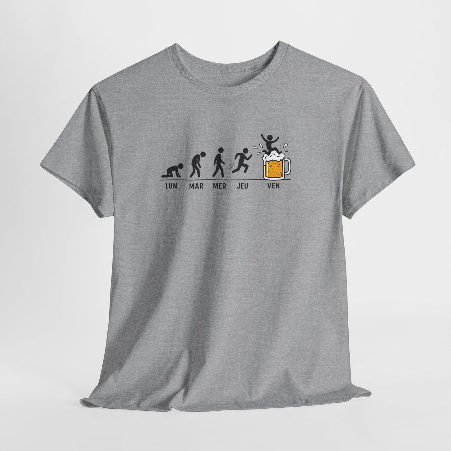 T-Shirt Humour Bière Vendredi Homme Femme – Tee Shirt Évolution Semaine Travail – Cadeau Drôle Collègue Weekend Noir Blanc Gris