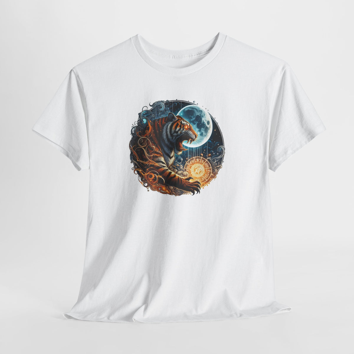 Tee Shirt Tigre Pleine Lune Homme Femme – T-Shirt Tigre Rugissant Mystique – Animal Sauvage Art Fantasy – Design Japonisant