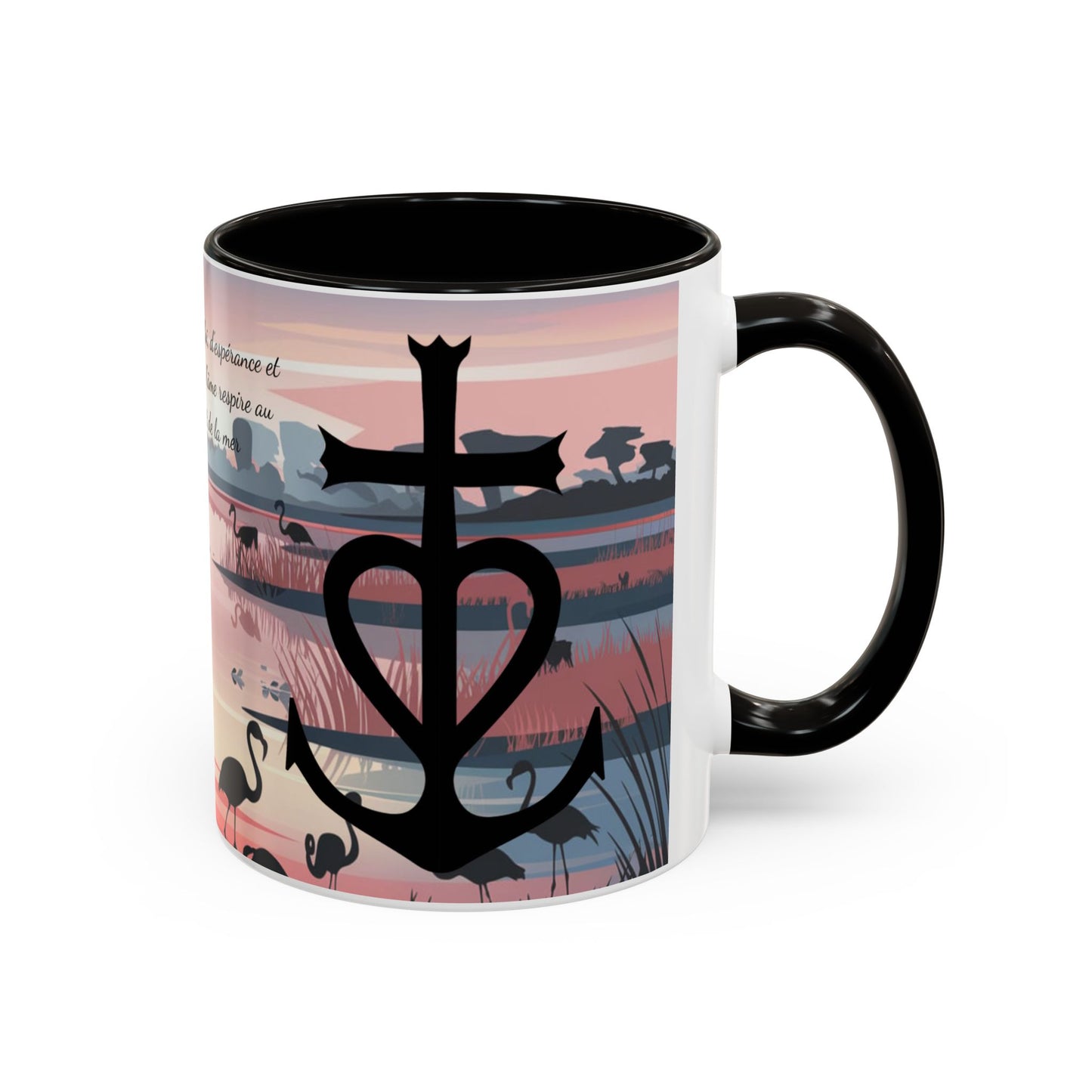 Mug Camargue Foi Espérance Charité – Tasse Croix Camarguaise Flamants Roses Chevaux – Cadeau Tradition Camarguaise 325ml