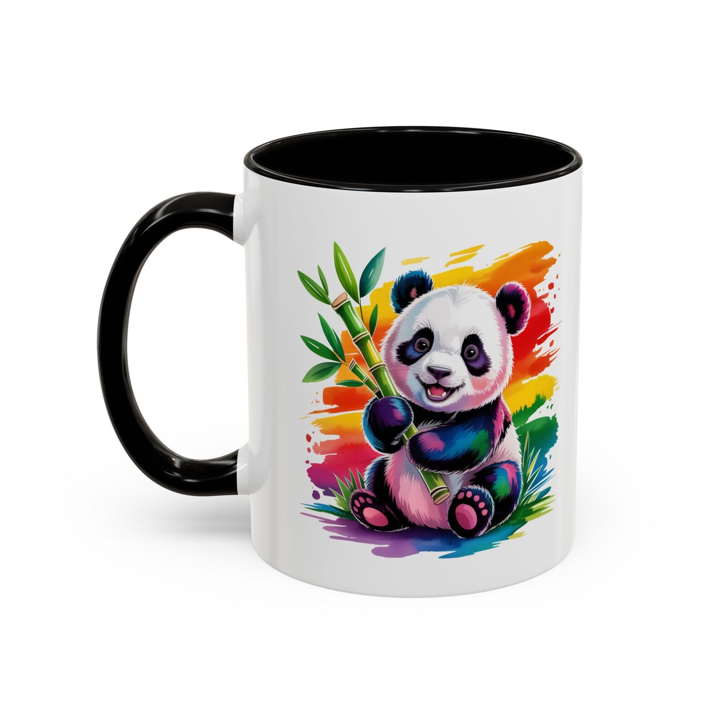 Mug Panda Mignon Coloré – Tasse Animal Bambou Design Arc-en-Ciel – Cadeau Original Enfant Adulte – Céramique 325ml Noir Bleu Rouge