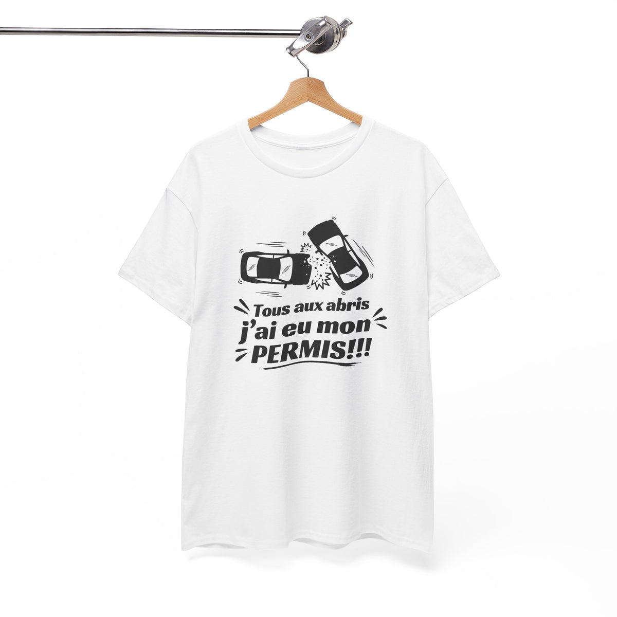 Tee Shirt Humour Homme – Tous aux Abris J’ai Eu Mon Permis – T-Shirt Permis de Conduire Jeune Conducteur Cadeau Drôle