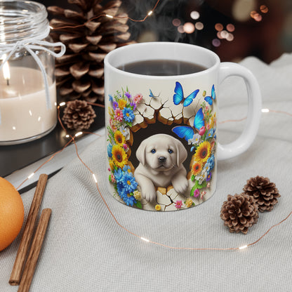 Tasse Céramique Labrador et Fleurs – Mug Chien Mignon Papillons – Cadeau Animaux Bohème 325ml