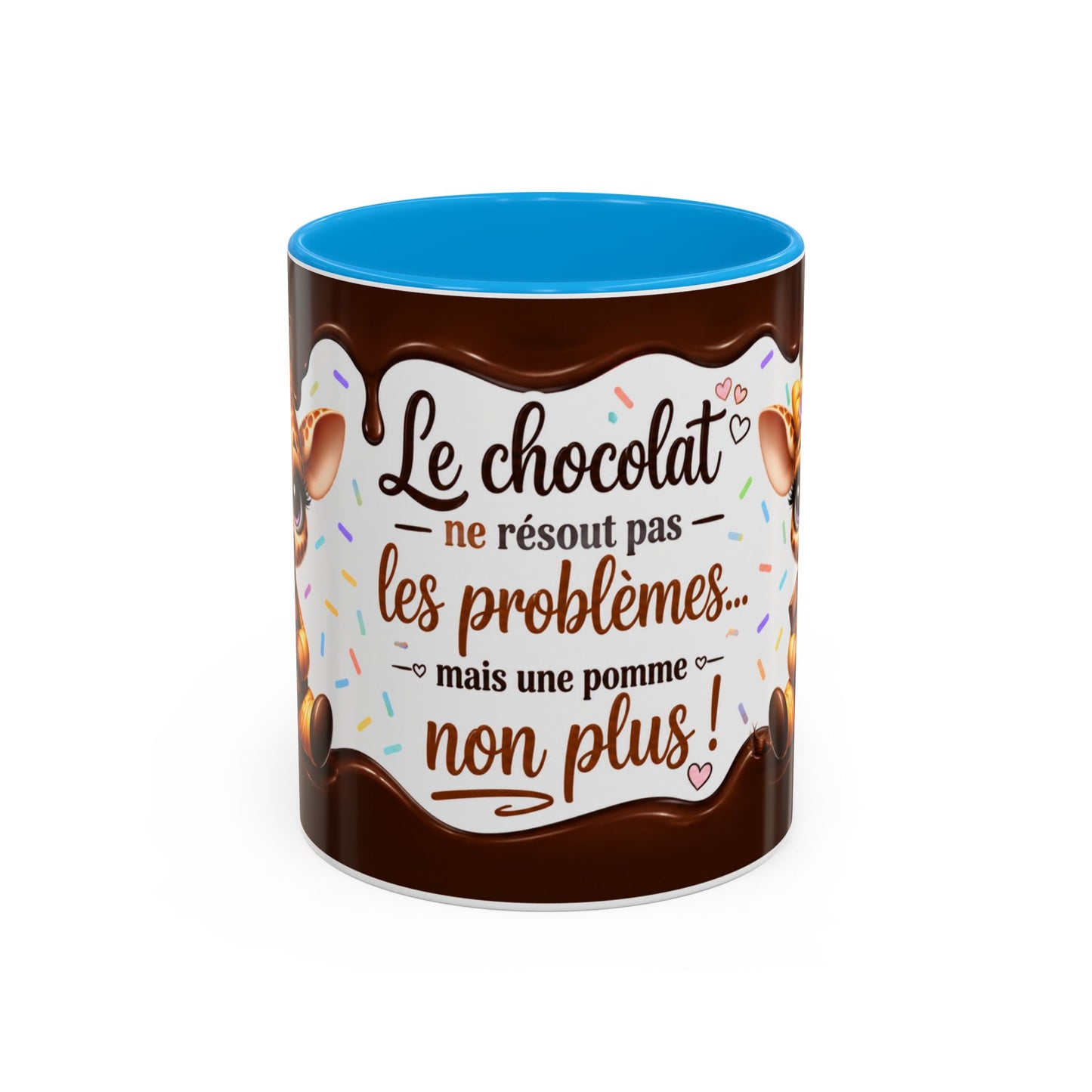 Tasse Le Chocolat Ne Résout Pas Les Problèmes Mais Une Pomme Non Plus – Mug Humour Chocolat Girafe – Cadeau Original Femme 325ml
