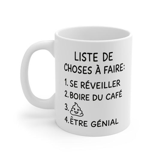 Tasse Céramique 325ml “Liste de Choses à Faire” – Mug Humour Café Emoji – Cadeau Drôle
