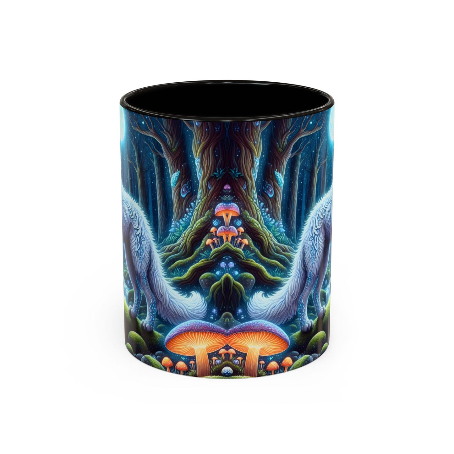 Tasse Loups Blancs Fantasy – Mug Forêt Mystique et Lune Magique – Illustration Féerique Animaux Spirituels 325ml