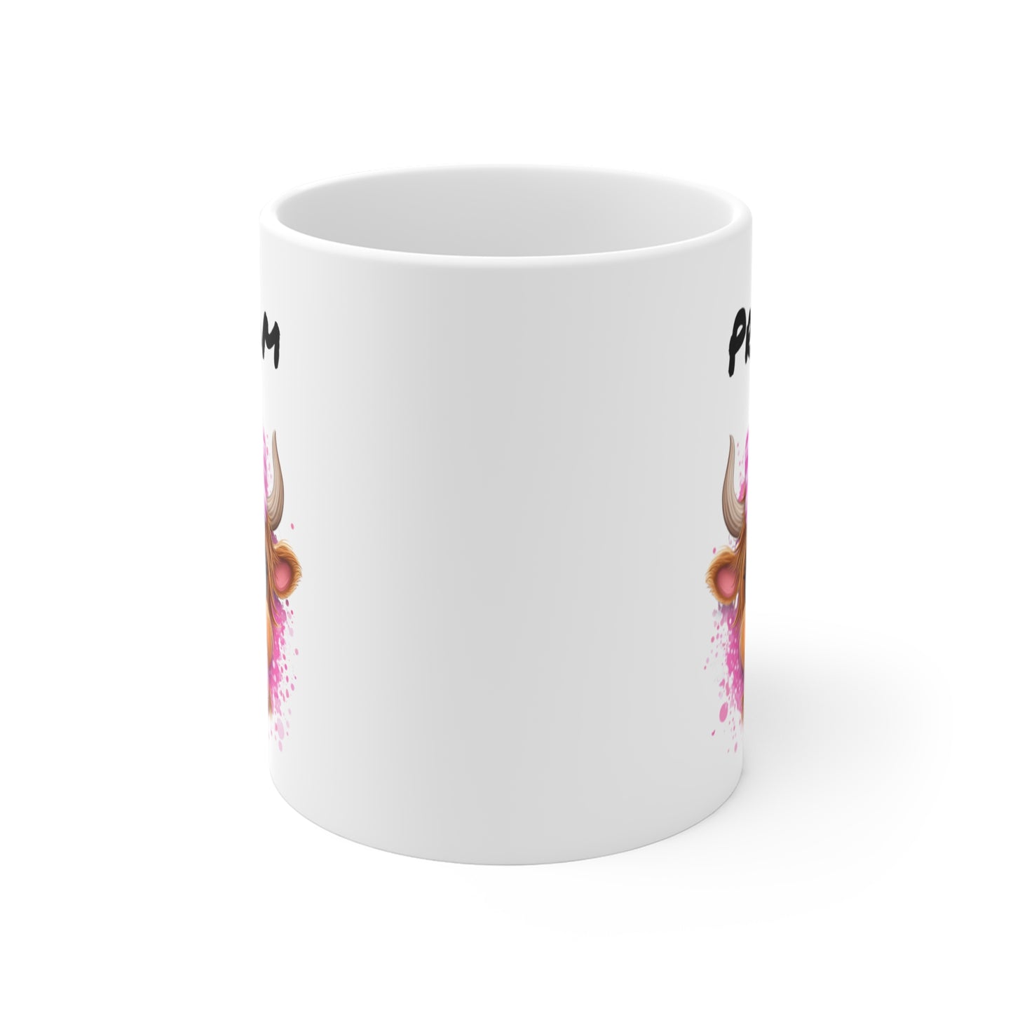 Tasse Personnalisable Vache Bubble Gum – Mug Prénom Kawaii Nœud Rose – Cadeau Animal Mignon 325ml