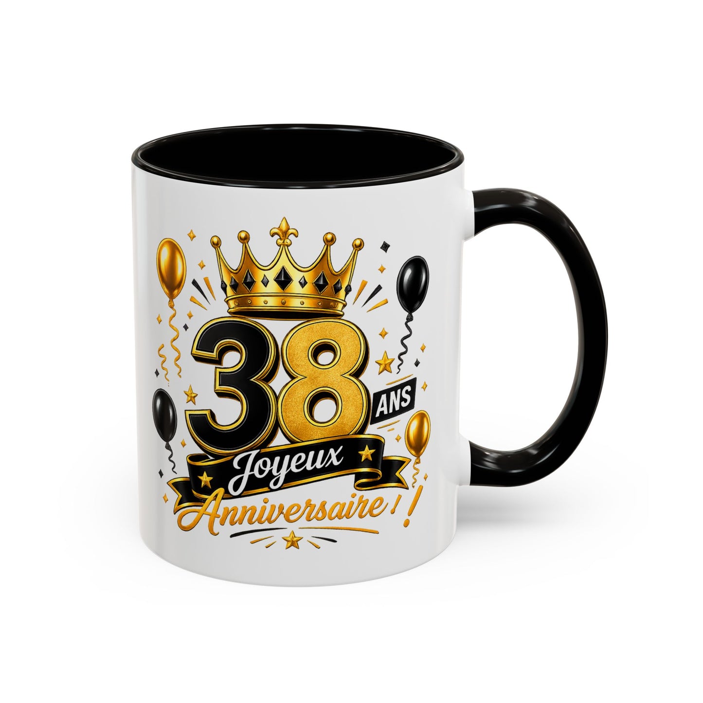Mug Joyeux 38 Ans – Tasse Anniversaire 38 Ans – Cadeau Original pour Femme Homme – Idée Cadeau 38e Anniversaire Noir Bleu Rouge