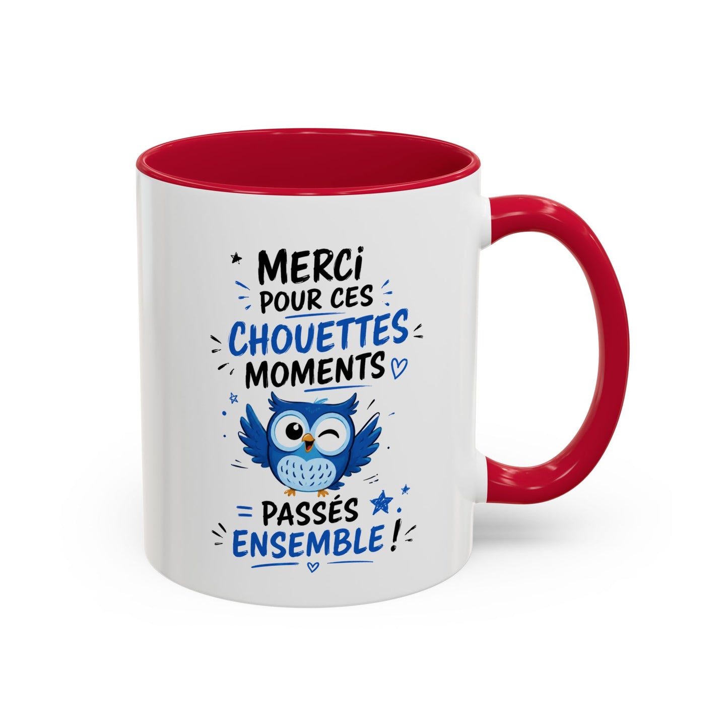 Mug Merci pour Ces Chouettes Moments – Tasse Remerciement avec Chouette – Cadeau Original Souvenir Noir Bleu Rouge