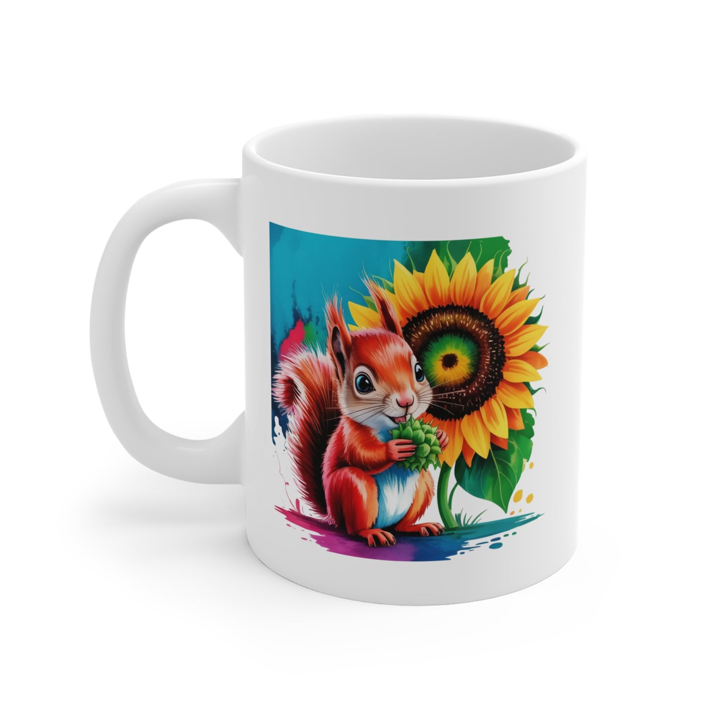 Tasse Écureuil Mignon avec Tournesol – Mug Animal Kawaii Nature et Fleurs – Design Coloré et Ensoleillé – Cadeau Original 325ml