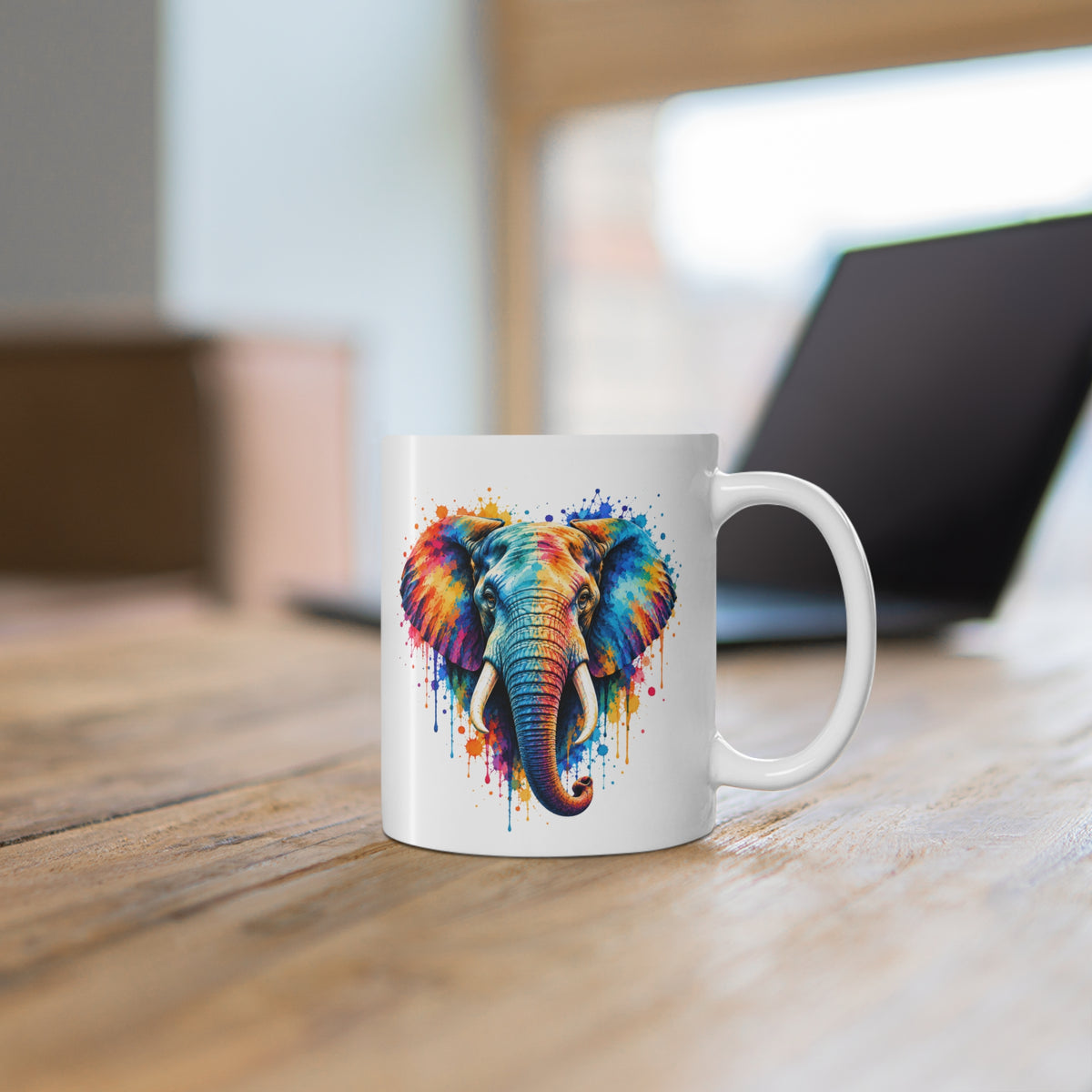 Mug Éléphant Coloré – Tasse Illustration Artistique Effet Aquarelle – Cadeau Original Amoureux des Éléphants et Animaux