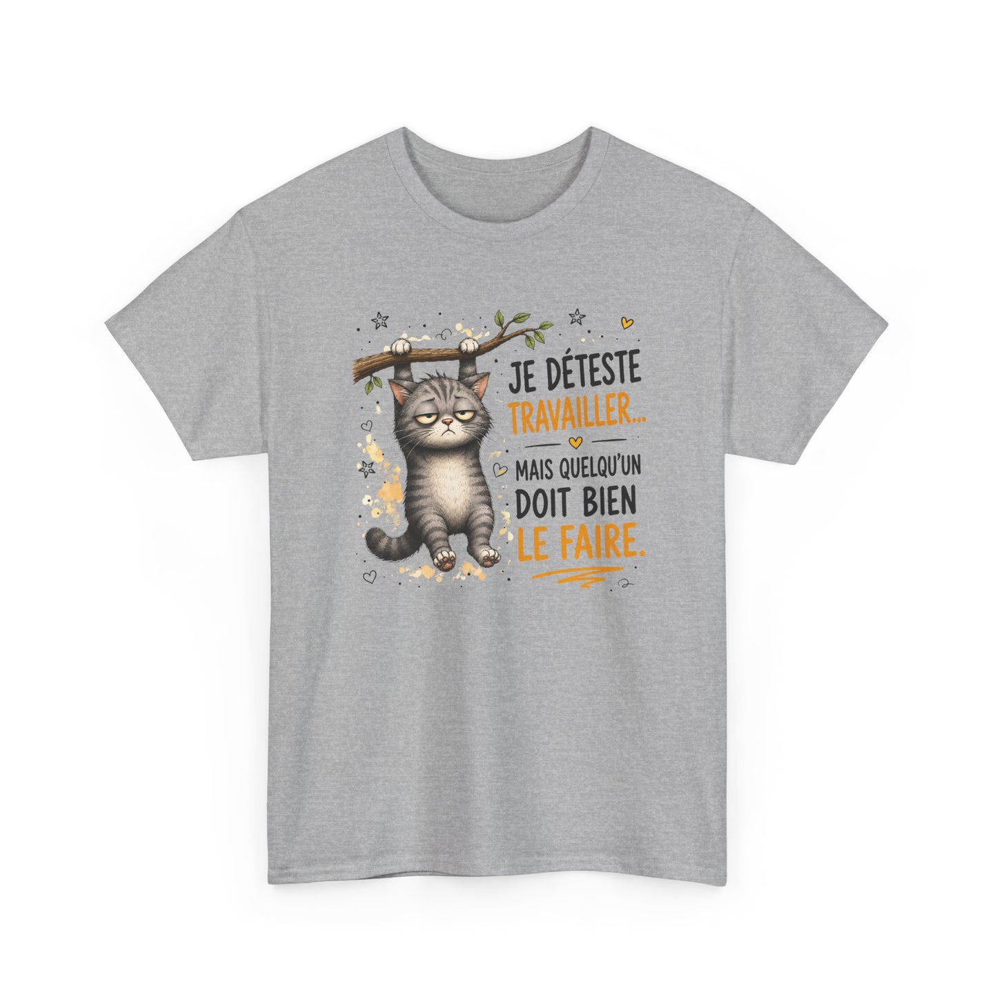 Tee-Shirt Humour Homme et Femme – Chat Drôle Fatigué Travail Bureau – Idée Cadeau Original Collègue Anniversaire