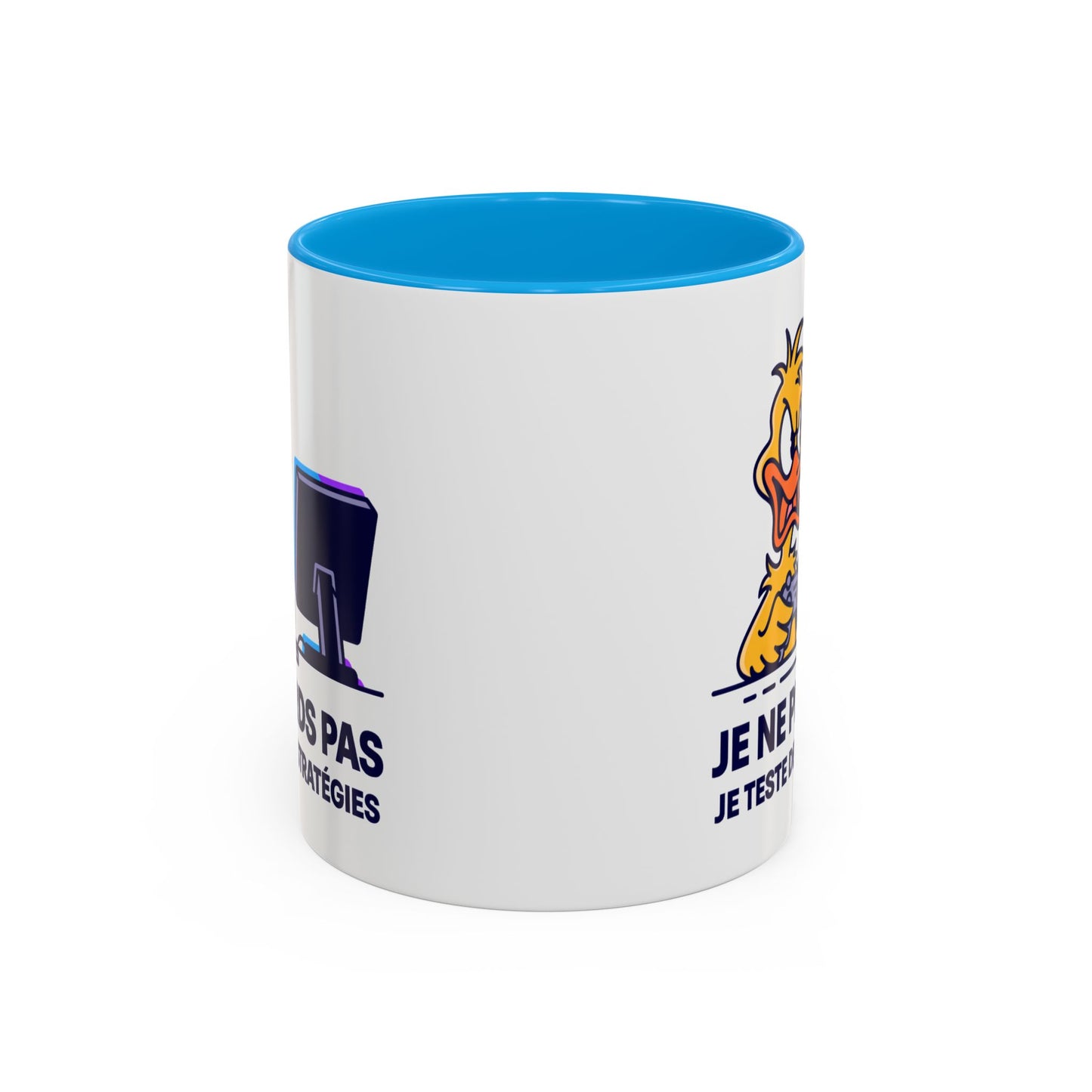 Mug Gamer Humour Canard – Je Ne Perds Pas Je Teste Des Stratégies – Tasse Gaming Drôle Console Jeux Vidéo – Cadeau Gamer Homme Femme – Céramique 325ml Noir Bleu Rouge