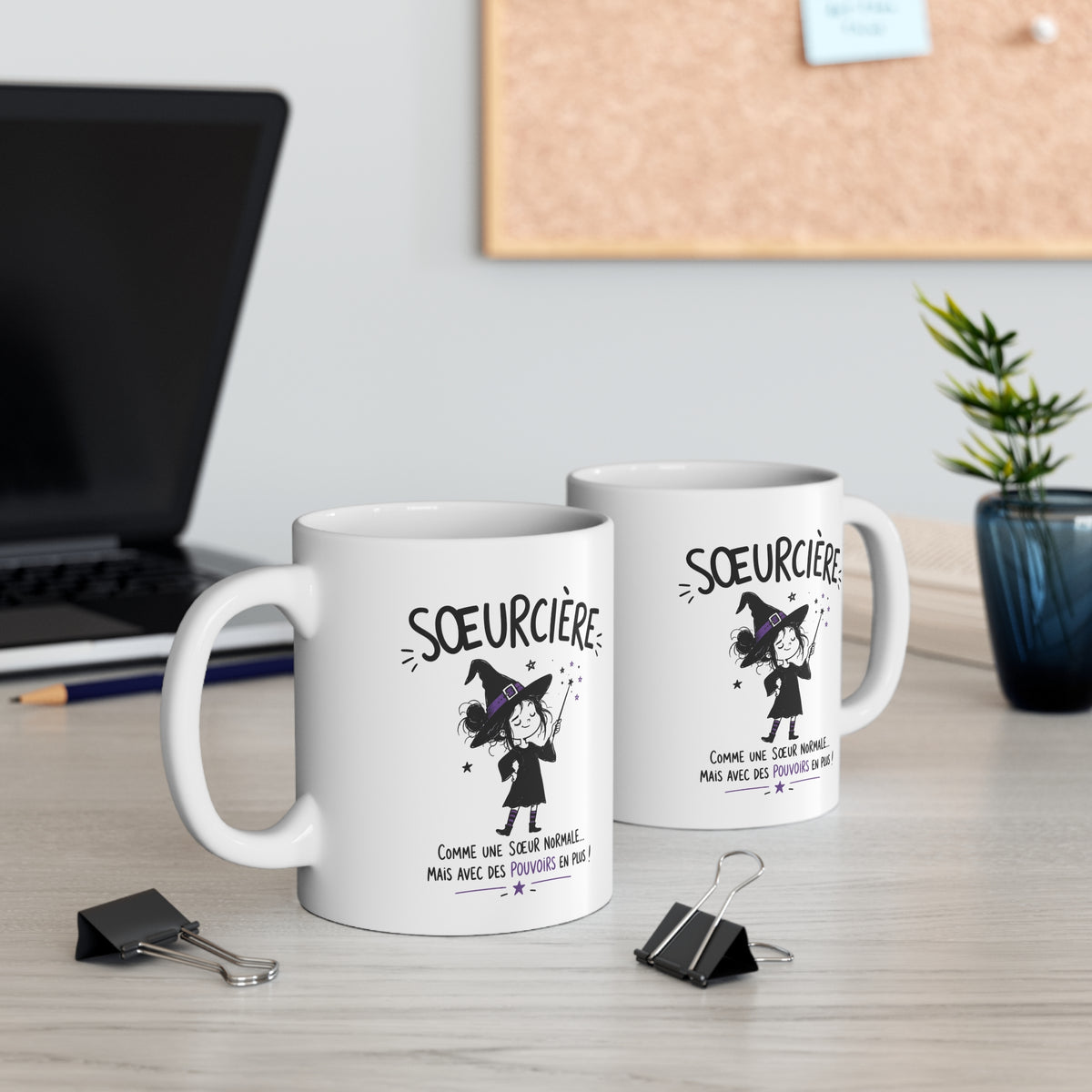 Mug Sœurcière – Comme une Sœur Normale Mais Avec des Pouvoirs en Plus – Tasse Humoristique pour Sœur – Idée Cadeau Originale Anniversaire Noël