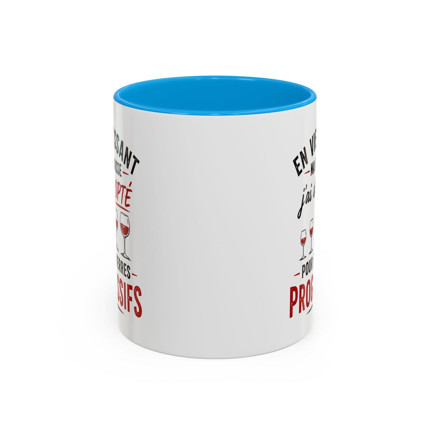 Mug Humour Amateur de Vin – En Vieillissant Ma Vue Baisse J’ai Donc Opté pour des Verres Progressifs – Cadeau Drôle Vin Rouge 325ml