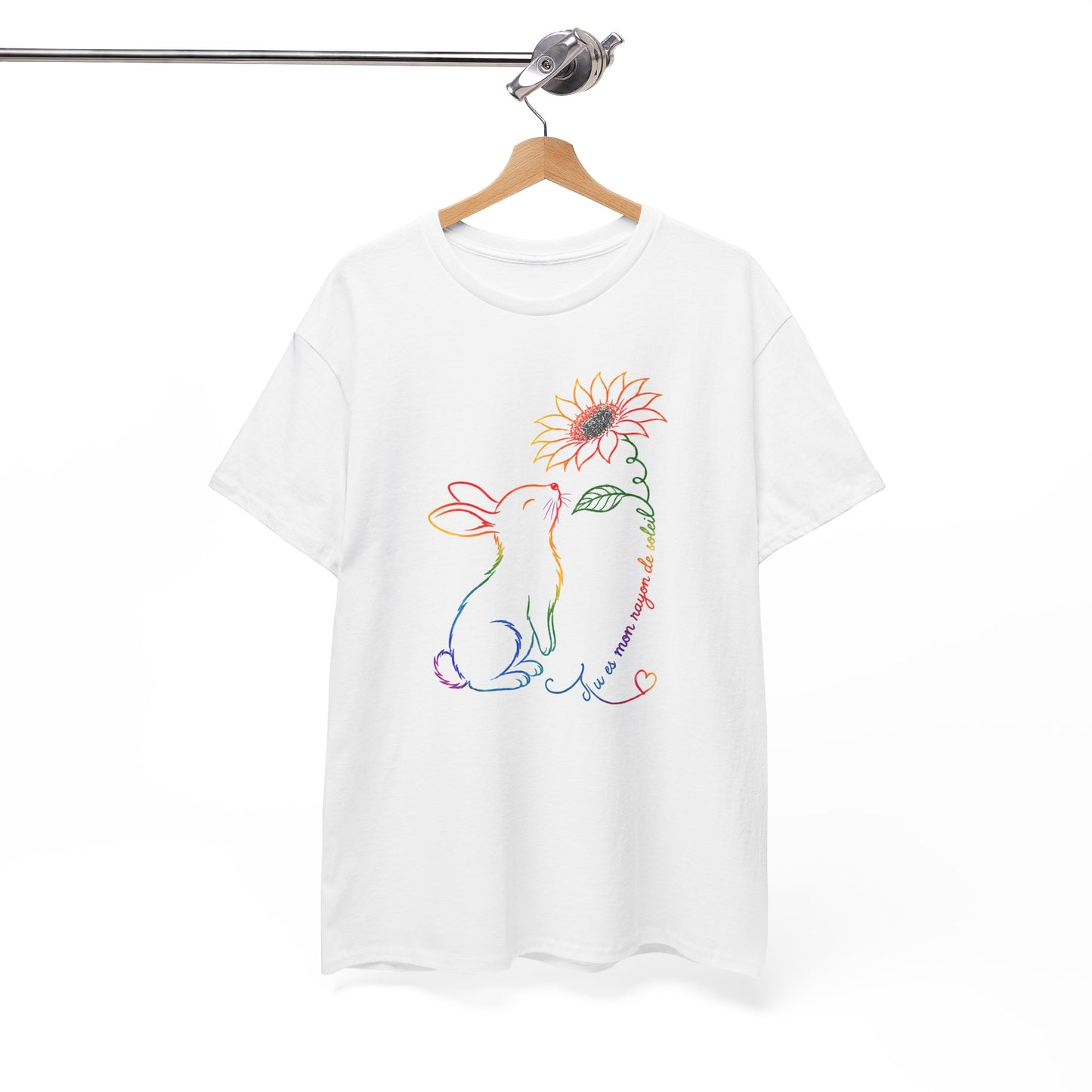 Tee Shirt Femme Lapin Tournesol Multicolore Fleur Nature Animal Mignon Cadeau Original