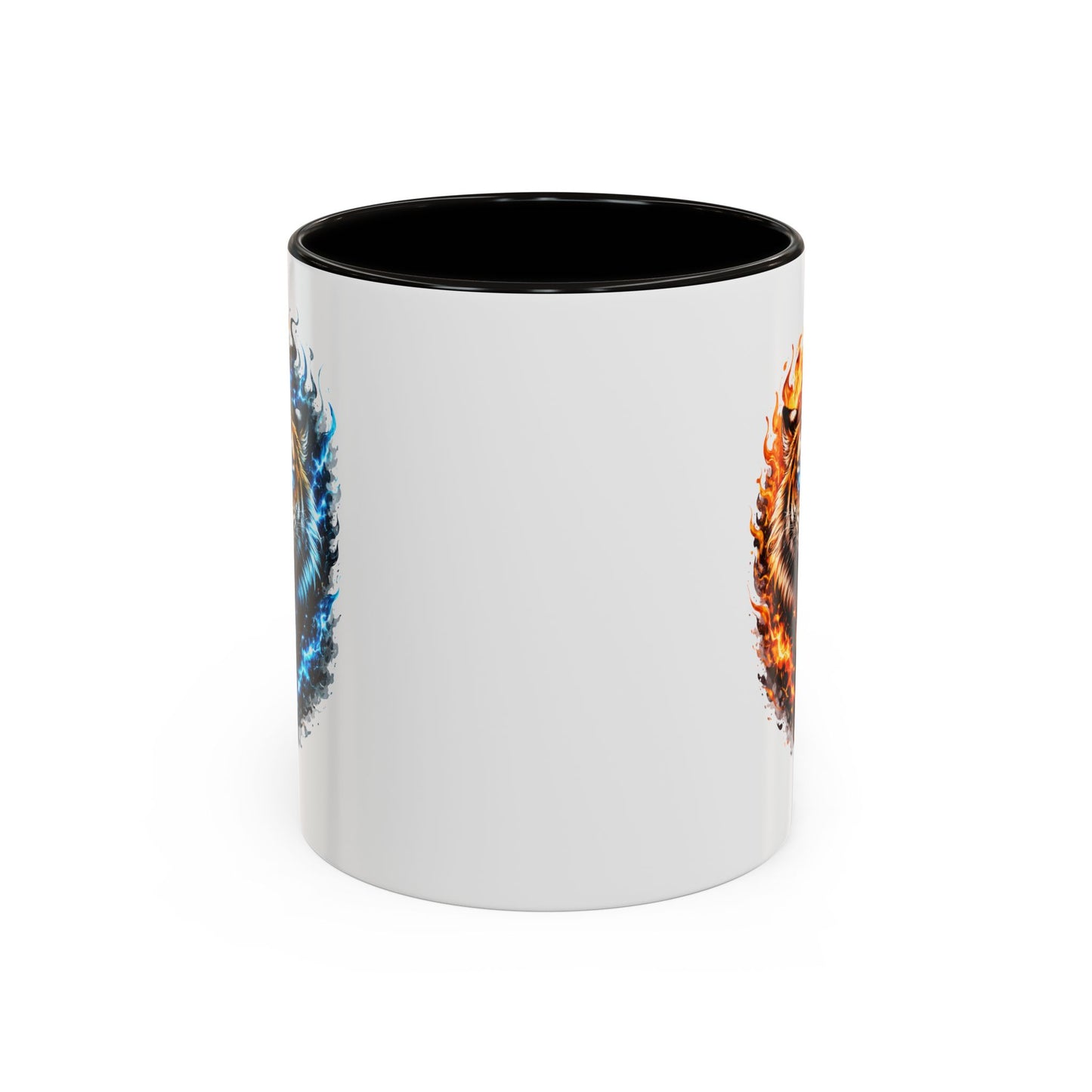 Tasse Tigre Feu Glace 325ml – Mug Céramique Design Animal Puissant Bleu Rouge Noir – Cadeau Original Fantaisie