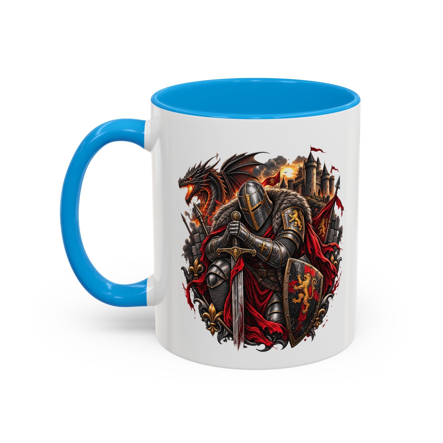 Mug Chevalier Médiéval Moyen âge– Guerrier Dragon et Château – Tasse Fantastique – Cadeau Original Homme